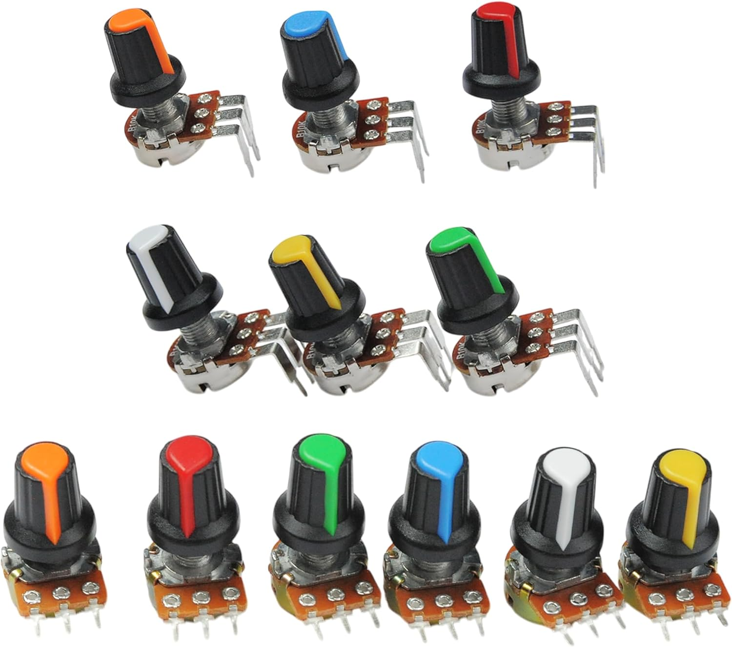 Lonely Binary 12-Pack 10K Rotary Potentiometers with Assorted Knobs, 6 Straight & 6 Right-Angle, 12 Knobs, Breadboard-Friendly, Perfect for Arduino, Raspberry Pi, ESP32 Projects, and DIY Electronics. image number 1