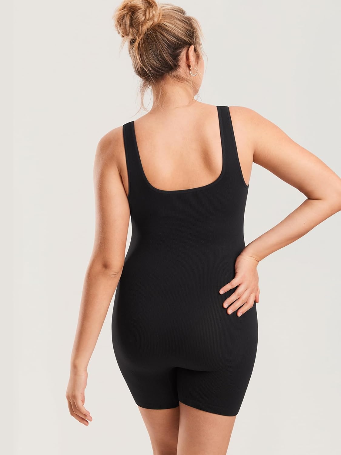 MOMANDA Women'S Maternity Bodysuit Ribbed Sleeveless Shorts Jumpsuit Square Neck Tank Top Romper for Pregnancy image number 2