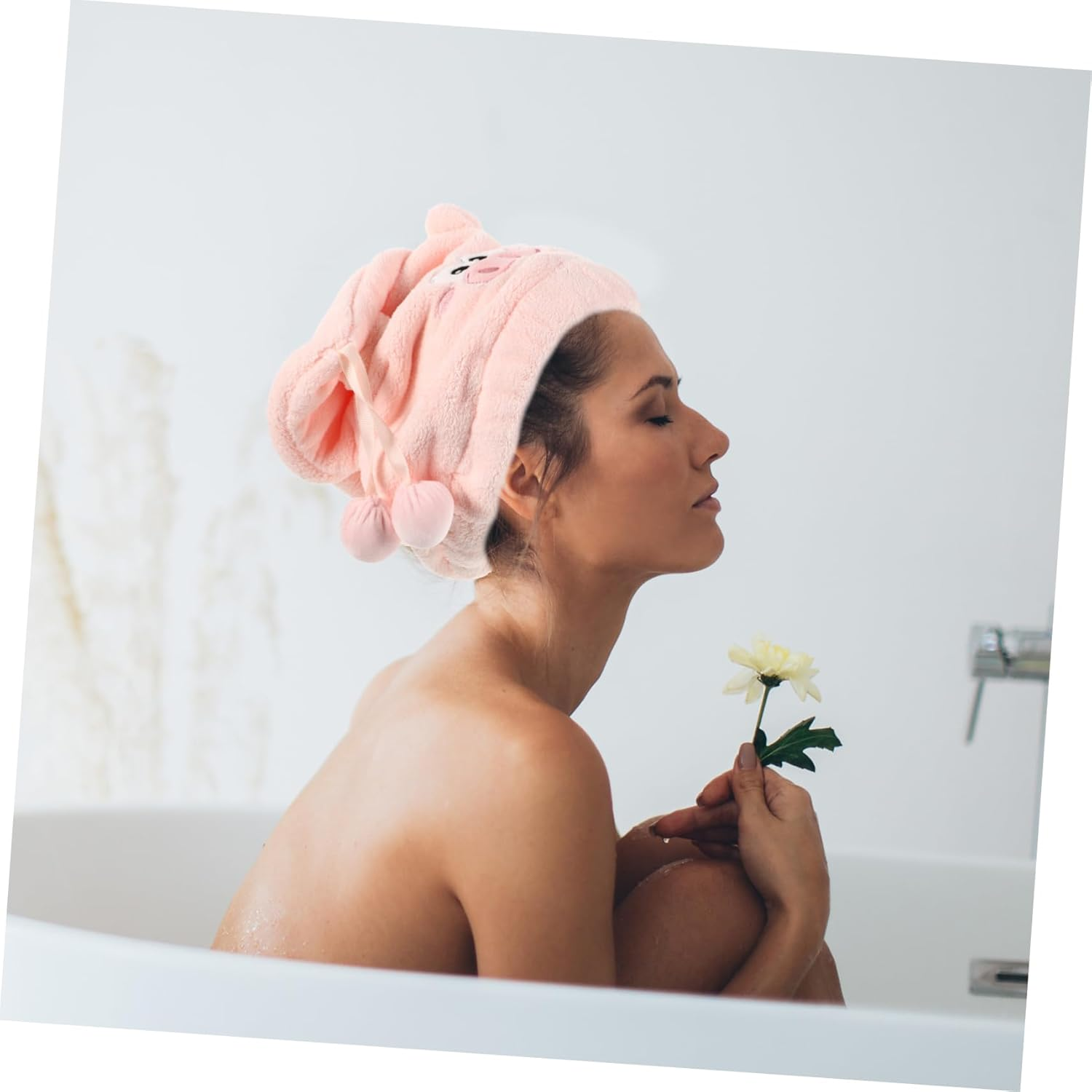 Cute Cartoon Pig Coral Fleece Hair Drying Cap for Women Thick Quick Dry Shower Cap Absorbent Hair Wrap for Wet for Home and Travel image number 4