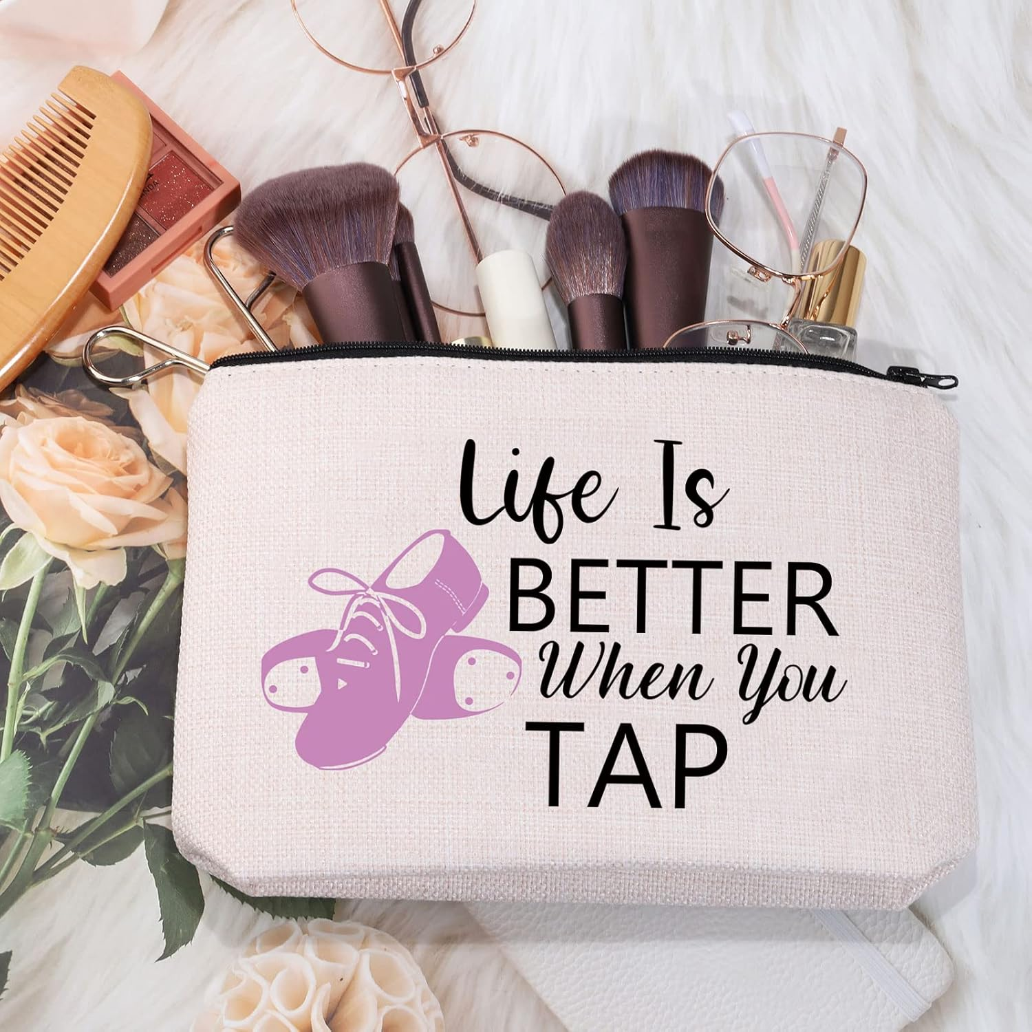 MEIKIUP Tap Dance Gift Tap Dance Makeup Bag for Dancer Tap Dance Teacher Gift Life Is Better When You Can Tap Dancing Dancer Cosmetic Bag, When You Tap Bag, Unisex-Adult - When You Tap Bag Black image number 5