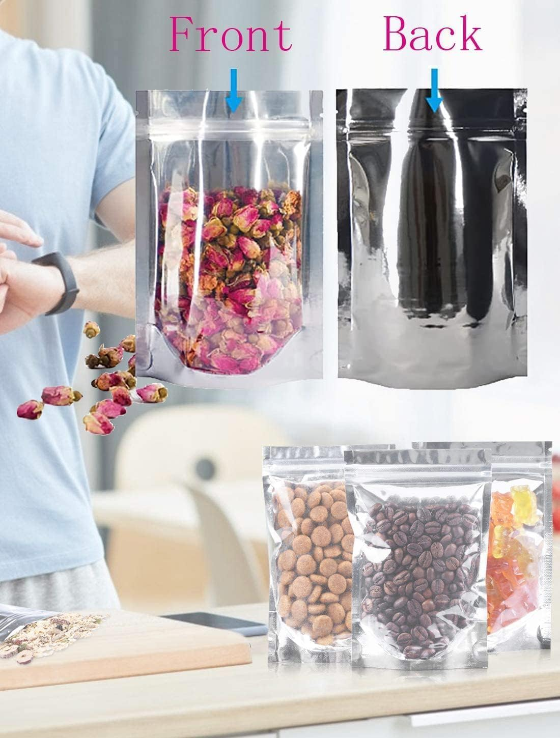 100PCS Reusable Foil Bags for Food Storage, Stand up Resealable Smell Proof Ziplock Bags, Aluminum Foil Packaging Pouches Bag for Cookies, Nuts, Tea, Candy (10X15CM,100PCS) image number 5