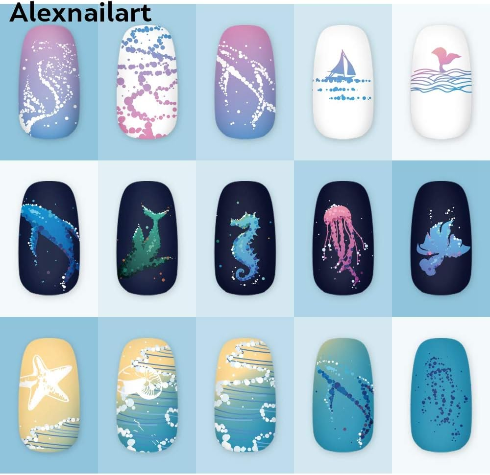 Alexnailart Nail Art Stamping Plates Image Template with Ocean Mermaid Shell Jellyfish Beach Patterns for Nail Design Manicure Print DIY Nail Design Nail Polish Transfer Tools image number 2