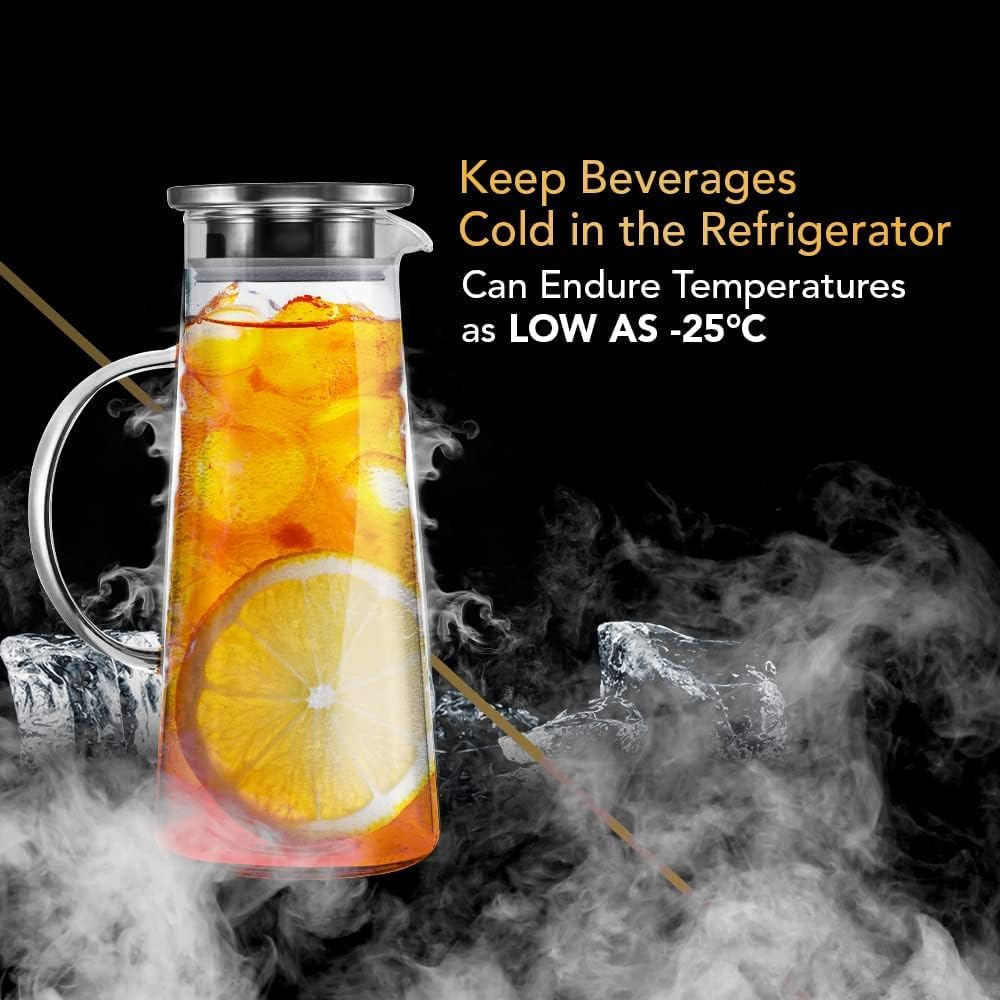 Glass Pitcher with Lid and Spout Set of 2 Heat Resistant Glass Water Jug with Stainless Steel Lid 1500Ml Good for Coffee Juice Beverage Pitcher for Juice and Iced Tea Pitcher Water Carafe image number 5