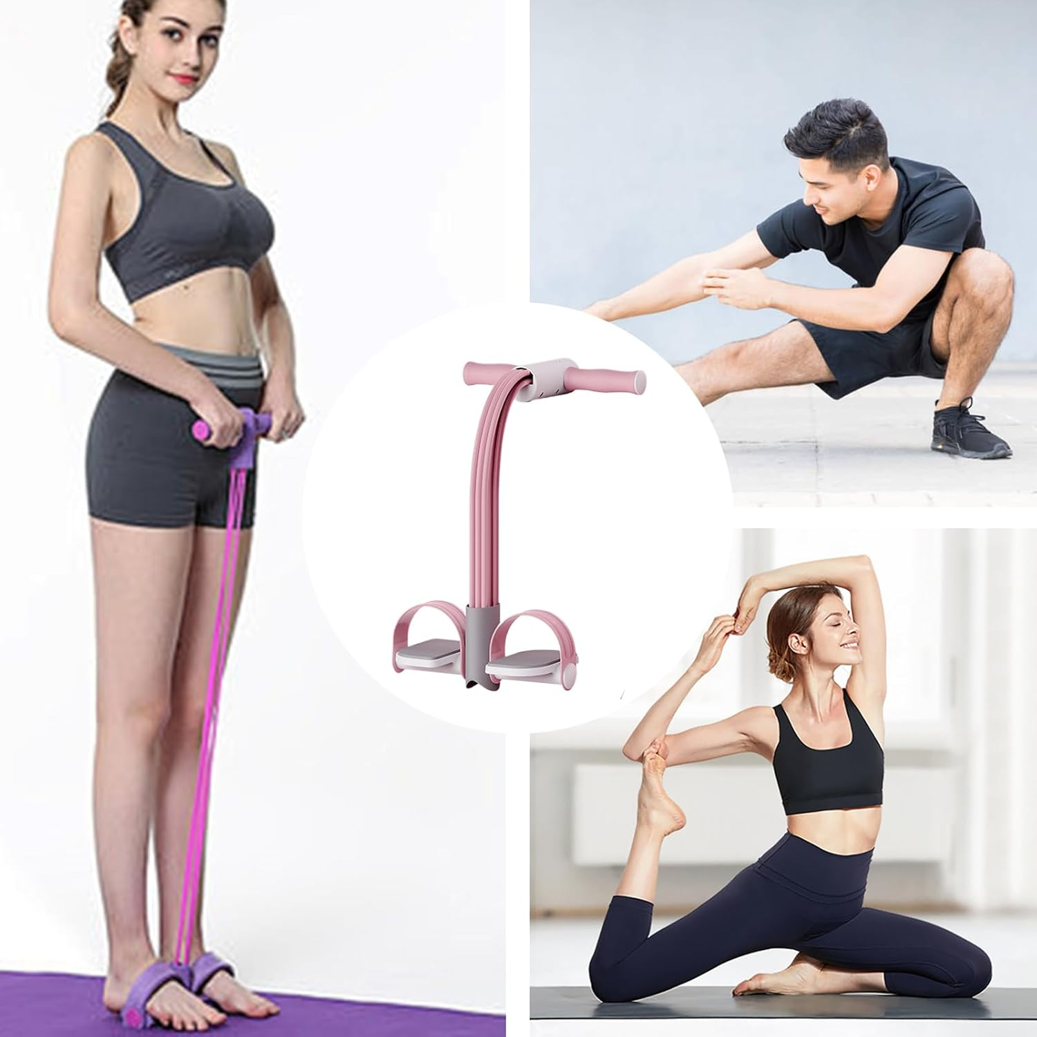Gihioue Pedal Tension Rope, Elastic Yoga Strap Resistance Bands Voice Count, Multifunction Leg and Abdominal Trainer Equipment for Adult Teenager Sports Lovers Sit Up - Purple image number 7