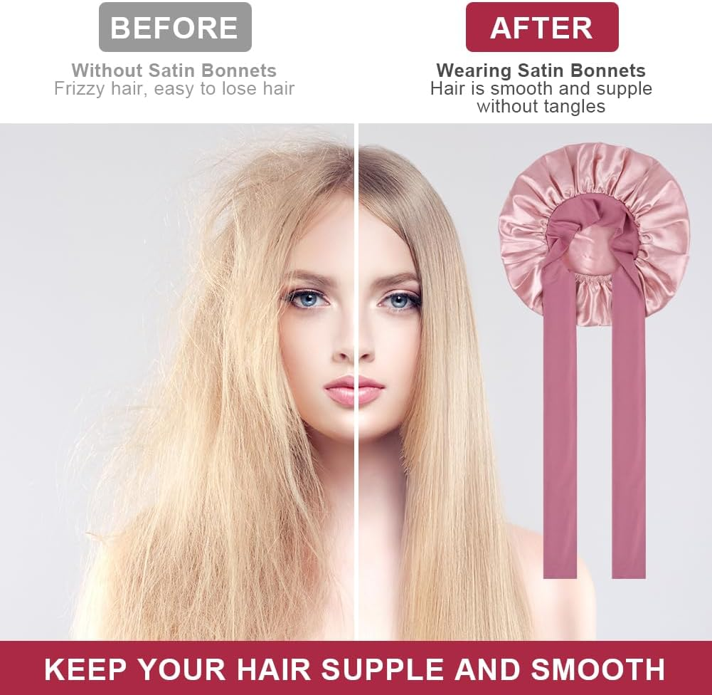 ACWOO Satin Bonnet, Soft Silk Night Hair Cap for Sleeping, Women & Girls, Black, One Size, Adjustable, Contemporary Style, Multi-Function image number 4