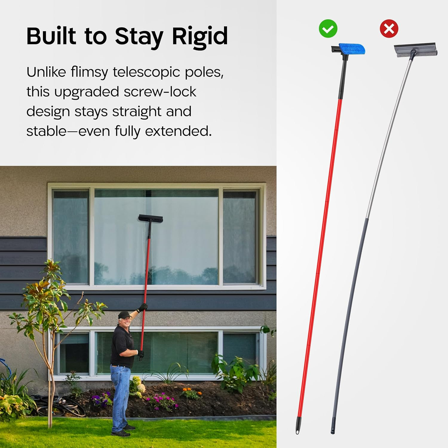 Tyroler 2-In-1 High Window Cleaner Squeegee with 30-205CM 5 Part Stainlessteel Handle | Made of 100% Natural Rubber for Superior Durability and Protection image number 5