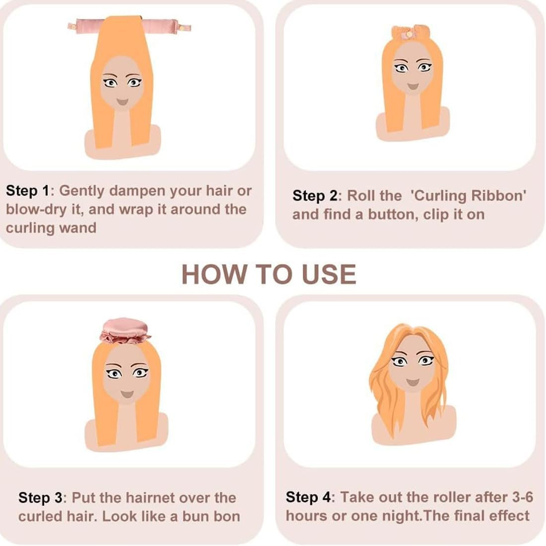 CATOR Curls without Heat, 2 Pieces Heatless Curls Set Curlers, Non-Slip Heatless Curls, Heatless Curls, Silk Hair Curler, DIY Overnight Heatless Curls image number 4