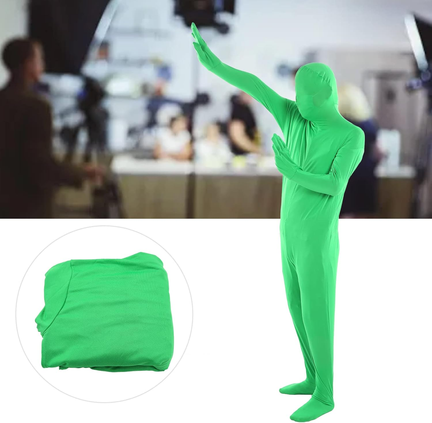 Green Chromakey Bodysuit, Unisex Photography Chromakey Body Suit, Full Body Zentai Disappearing Costume Green Bodysuit, Portable Reusable for Live Broadcast, Special Effects Post image number 2