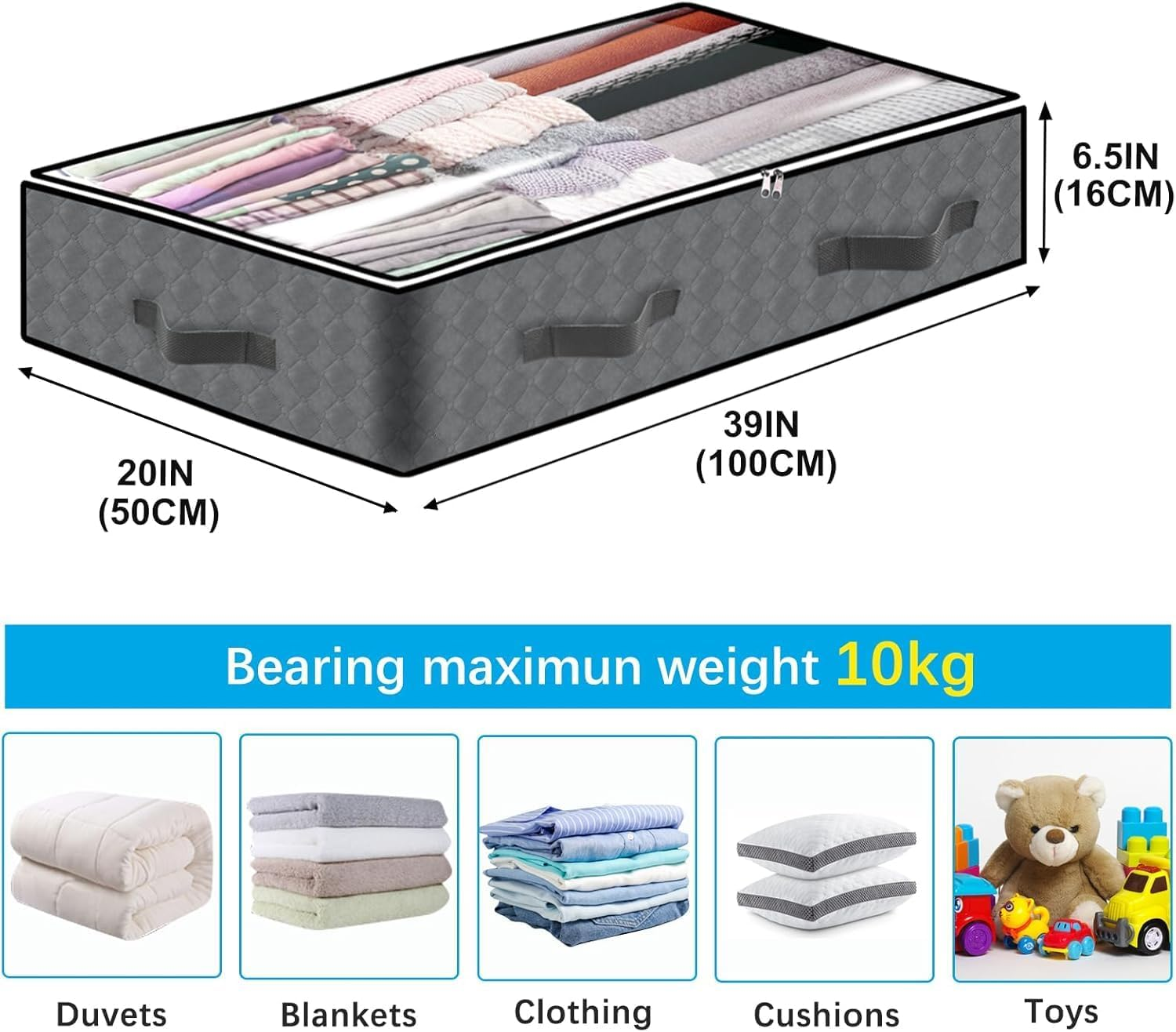 90L Underbed Storage Containers, 4 Pack Reinforced Handle Closet Organizers and Storage Bins, Foldable Underbed Bags for Blankets, Towels, Comforter, Sweaters, Pillows, Linen Sheets image number 5