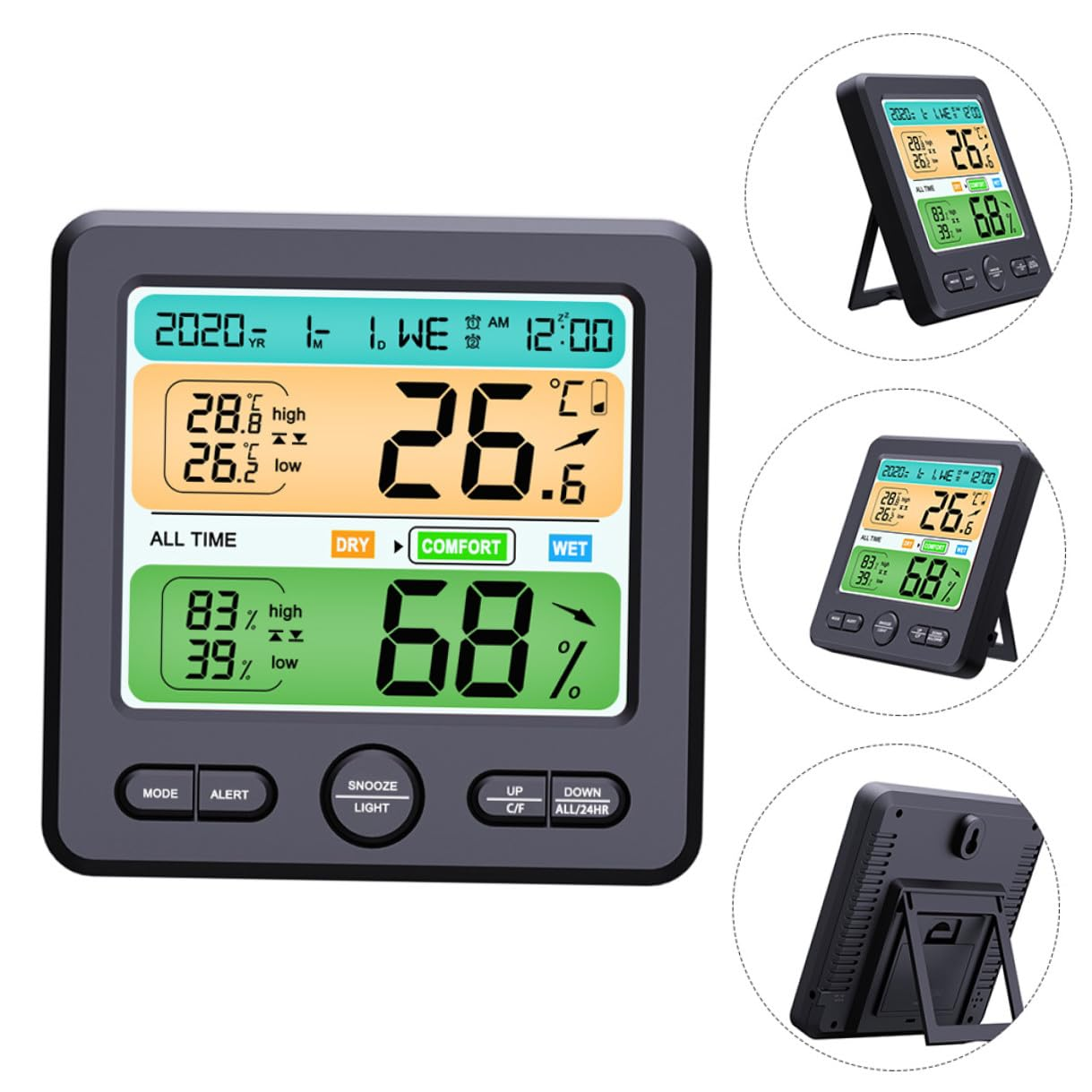 Yardwe Wall-Mounted Digital Thermometer Hygrometer Clock with Large Screen Indoor Temperature Humidity Monitor for Home Office No Battery Required Desktop Wall Hanging Design image number 5