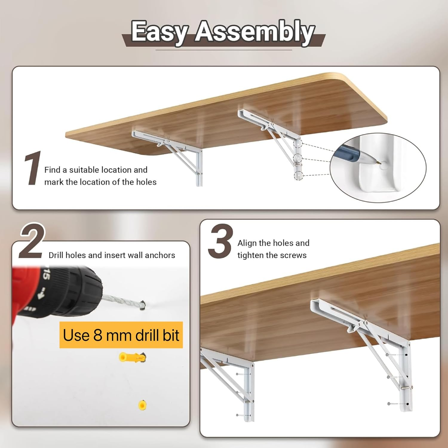 FANGXIN Wall-Mounted Folding Laundry Table &ndash; Space-Saving Desk for Small Areas | Office, Workbench, Kitchen, Dining | 220LBS Capacity, Waterproof &ndash; Easy Installation & Cleaning (47.2" X 19.7")