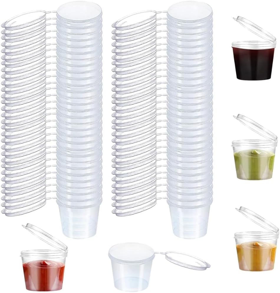 50 Pcs round Food Container Pots with Lids,Reusable Salad Dressing Container Containers,Clear Small Deli Pot Restaurants Takeaways Containers for Small Dips Chutney Ketchup Salads（25Ml） image number 1