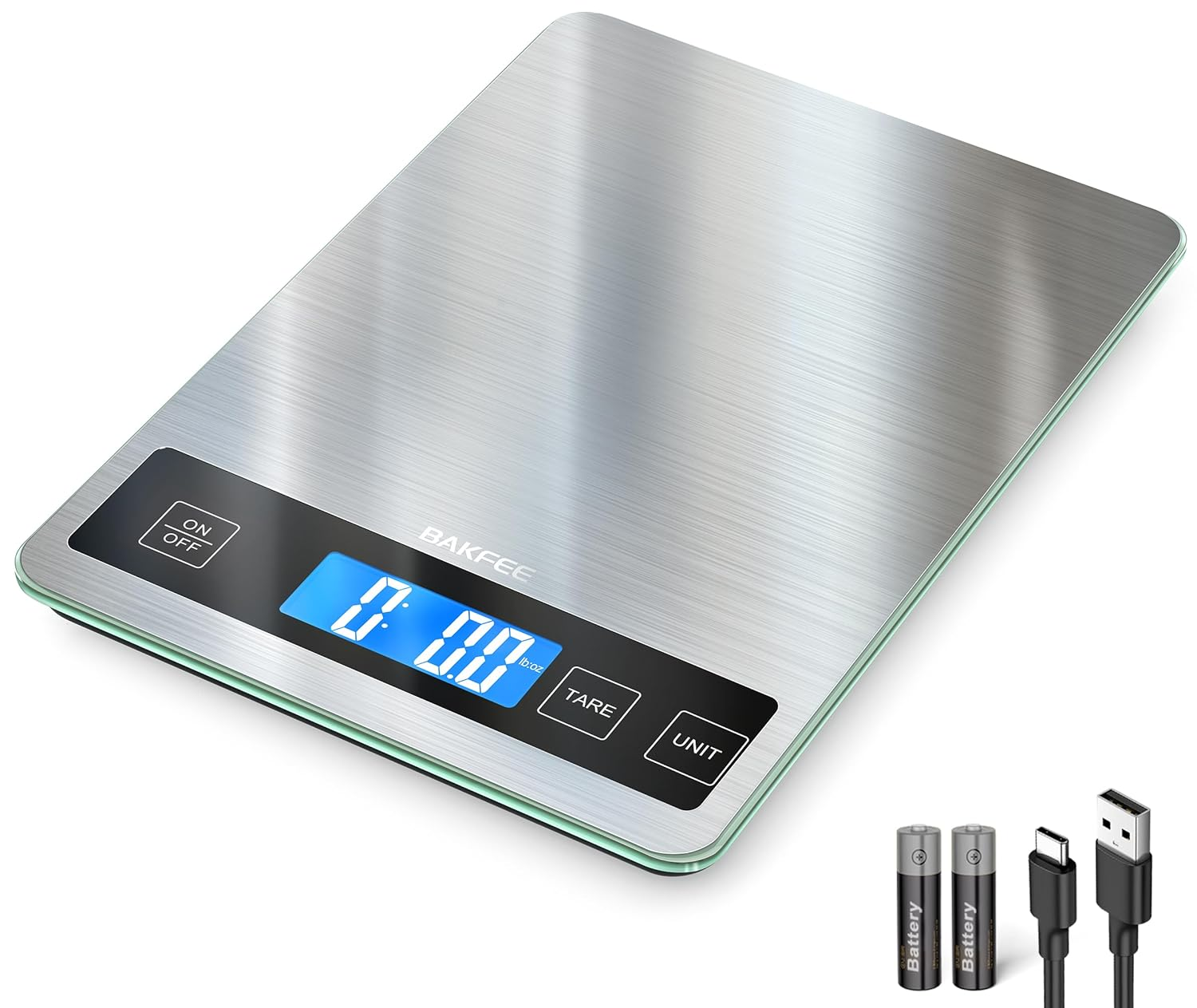 Bakfee Food Scale, 15Kg/33Lb Digital Kitchen Scale with Stainless Steel & Tempered Glass, 1G / 0.05Oz Precise Graduation, Waterproof and Sturdy Surface, for Cooking, Baking, Weight Loss, Meal Prep
