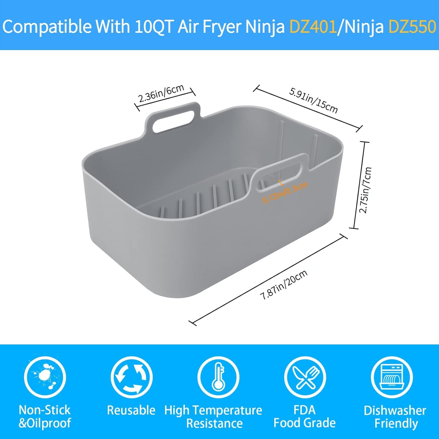 Eslotre Air Fryer Silicone Pot with Handle, 2 Pack 8In Reusable Silicone Air Fryer Liners, Food Safe, Dishwasher Safe, Grey, Oven Accessories, Replacement Parchment Paper Liners for Ninja DZ401 - Fg551 Paper image number 5