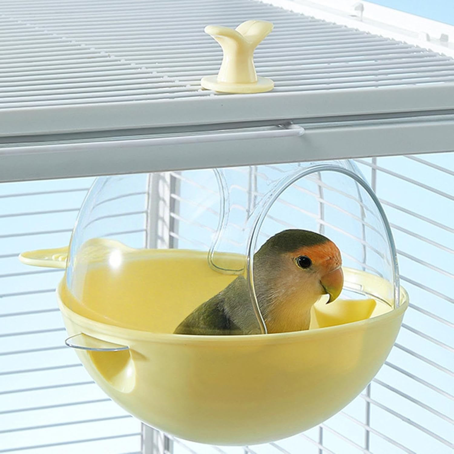 Fewnvwa Bird Bath for Cage, Cage Accessories with Clear View, Spacious Birdhouse, Parakeet Bathing Box for Cockatiels, Lovebirds, Conures, Yellow - Yellow image number 3