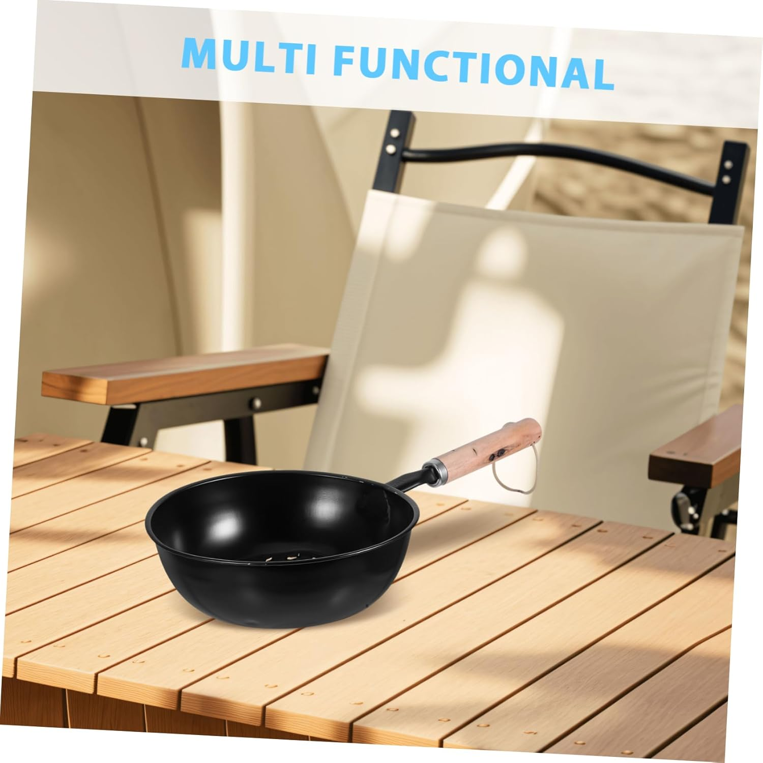 Camping Chimney Starter Pot with Long Wooden Handle Portable Charcoal Brazier for Outdoor Camping BBQ Grilling Easy Clean Chestnut Roasting Pan and Barbecue Tool