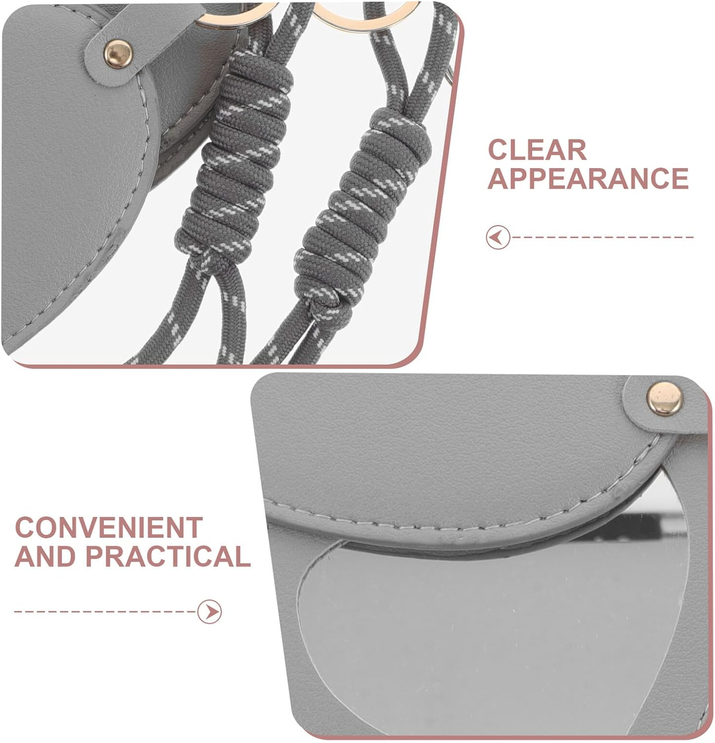 NULYLU 2Pcs Portable Mini Compact Mirrors with Gray Leather Case, Heart-Shaped Wristlet Makeup Mirrors for Travel, Pocket-Sized Vanity Accessories for Women And image number 6