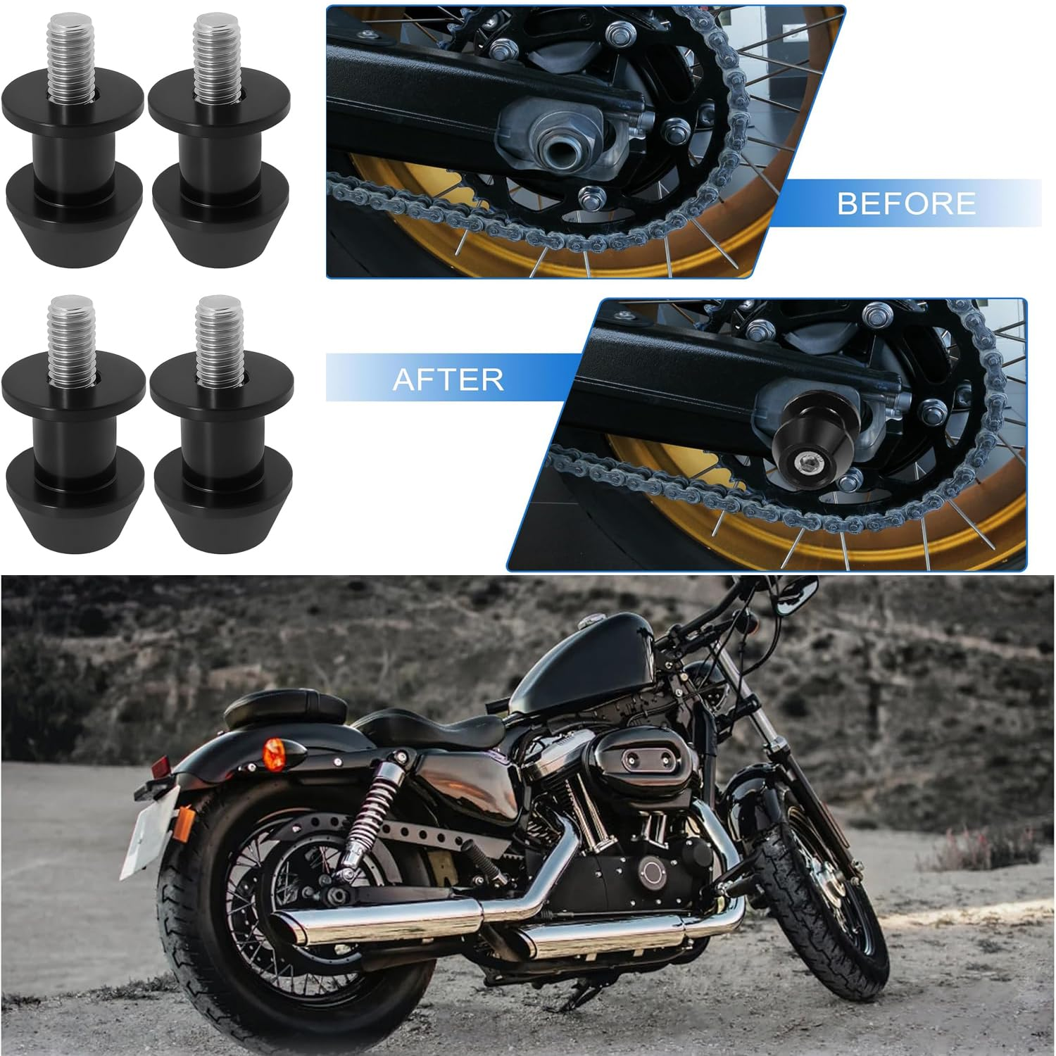 Yharnamite 2 Pair High Precision M6 Motorcycle CNC Swingarm Spool Screws, Racing Adapter for Motorcycle Assembly Stands, 6Mm Frame Screws for Enhanced Stability, Black (M6) image number 3