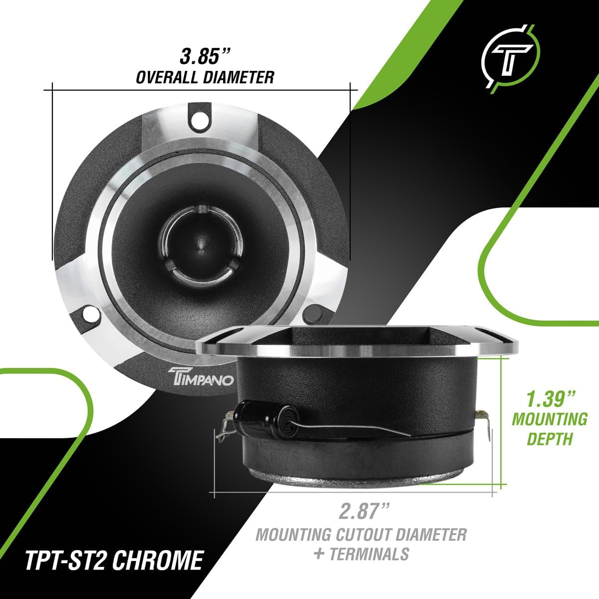 Timpano 1600 Watts Bundle 2X 6.5 Midrange Speakers TPT-MR6-4 Bullet 500 Watts, 4 Ohm + 2X Super Tweeters TPT-ST2 Chrome for Car Audio Systems (2 Speakers, 2 Tweeters) image number 6