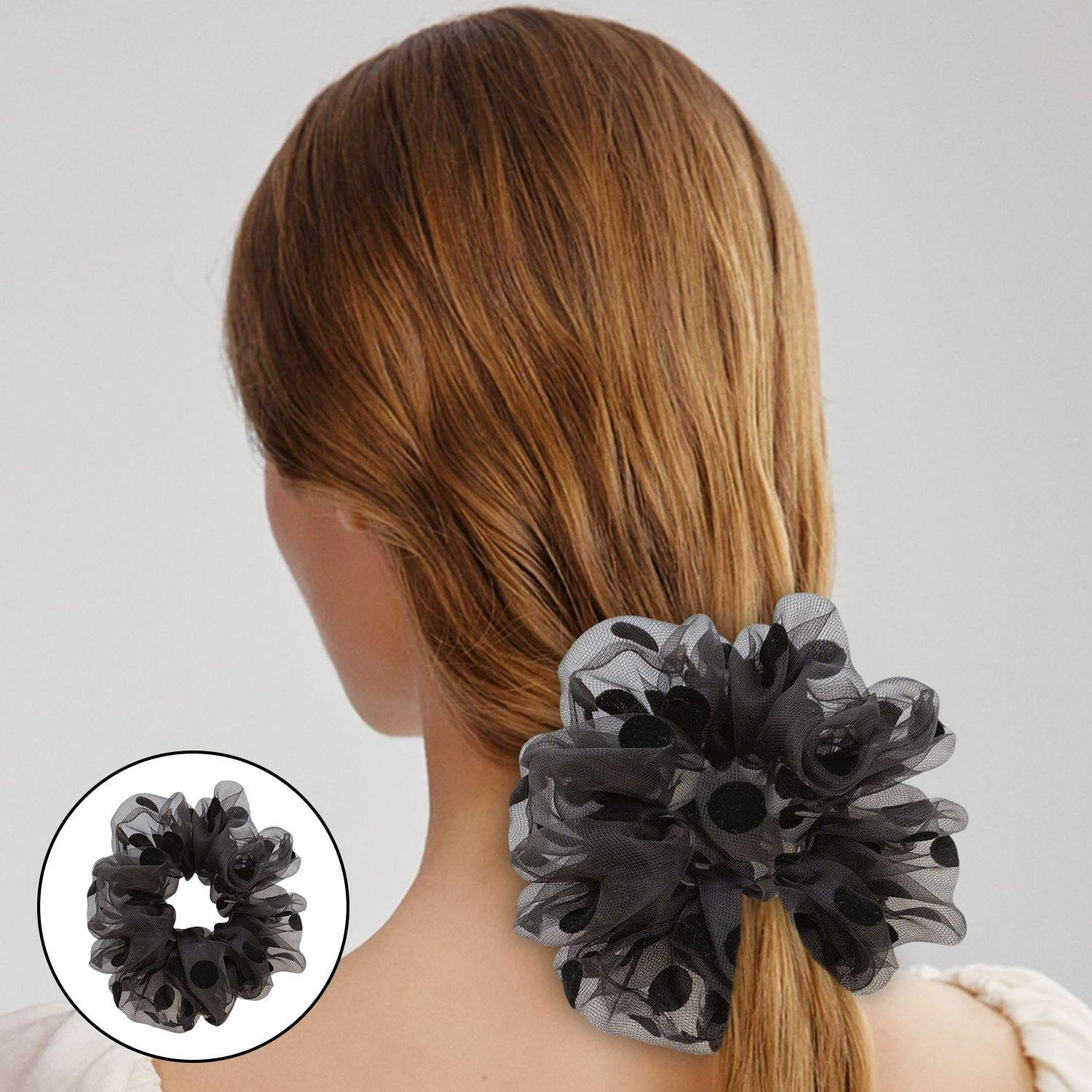 6 Pieces Polka Dot Hair Loops, Simple Mesh Headpiece, Daily Wild Hair Rope, Ponytail Hair Accessories, Hair Wrap Tools for Girls image number 5