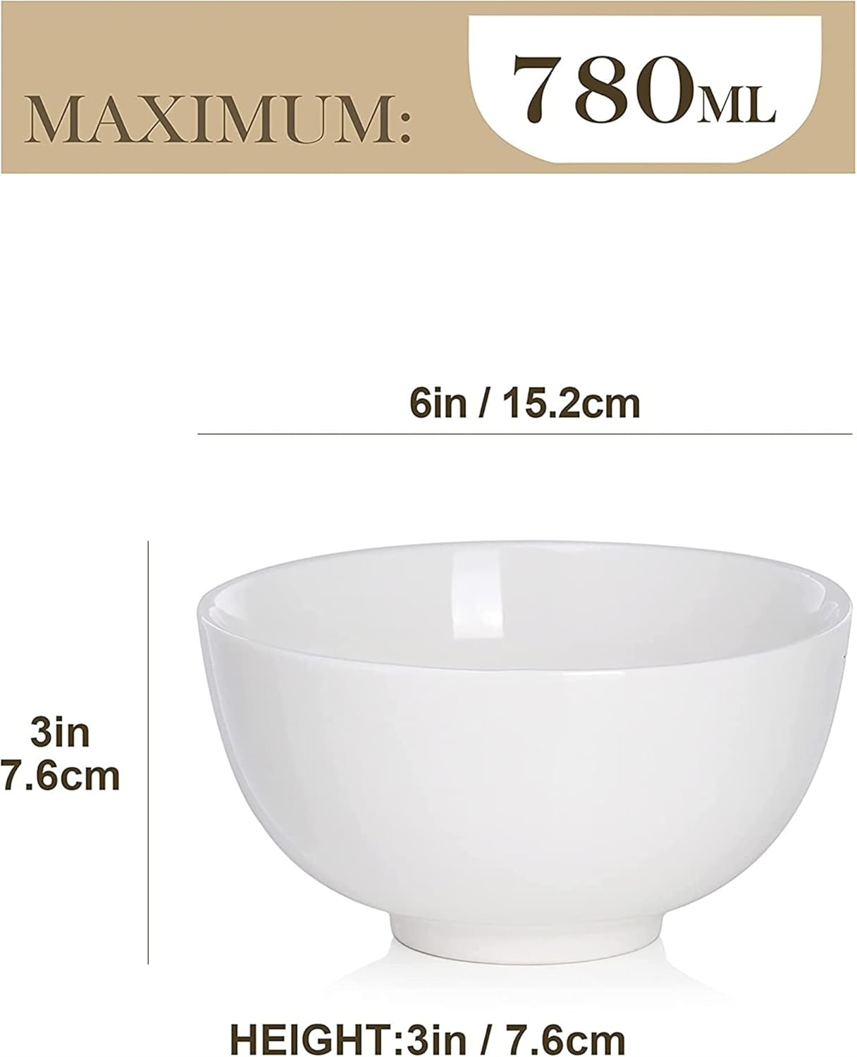 HUIRUMM Cereal Bowl, Set of 8 round Dish Bowls,780Ml Soup Bowl for Cereal/Soup/Rice/Desserts/Ice Cream/Breakfasts, Dishwasher & Microwave Safe, Series Regular- White image number 1