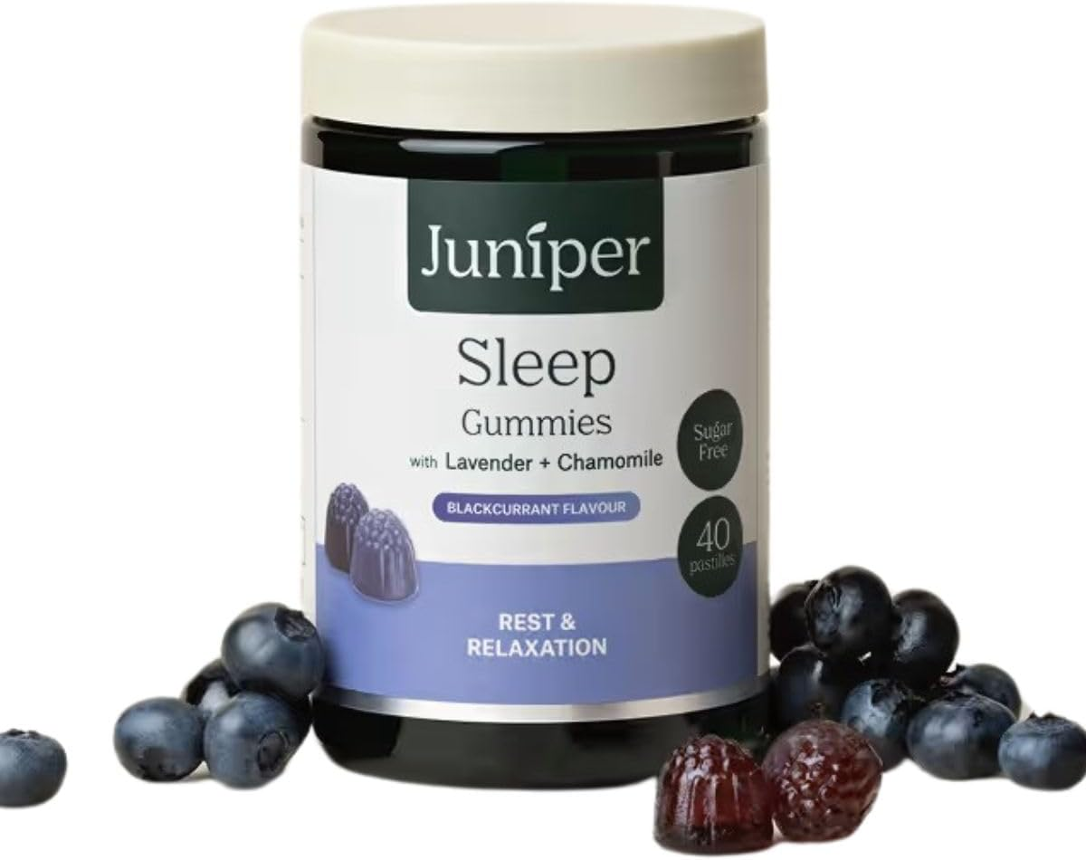 Juniper Sleep Gummies 40G Jar | Vegan Chewable Gummies with Chamomile & Lavender | Sugar Free, Gluten Free, Blackcurrant Flavour