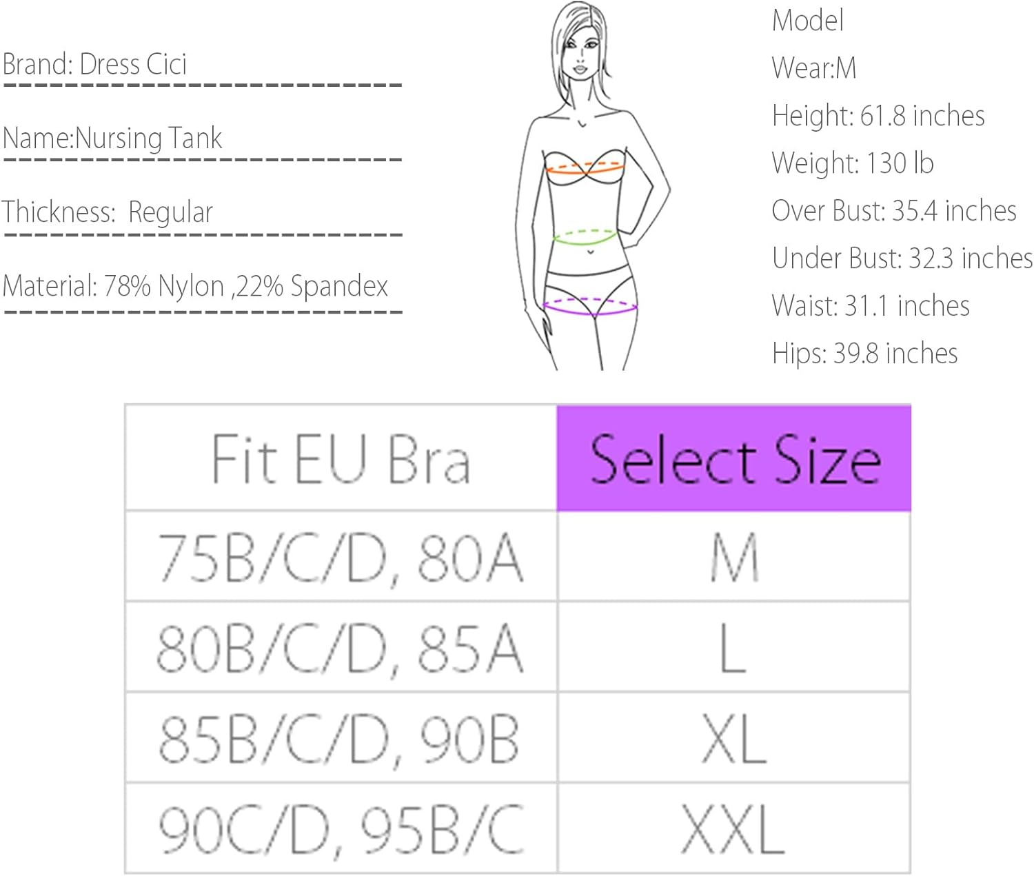 Dress Cici Nursing Tank Top Lace Trim Wire-Free Front Closure, 3 Pack