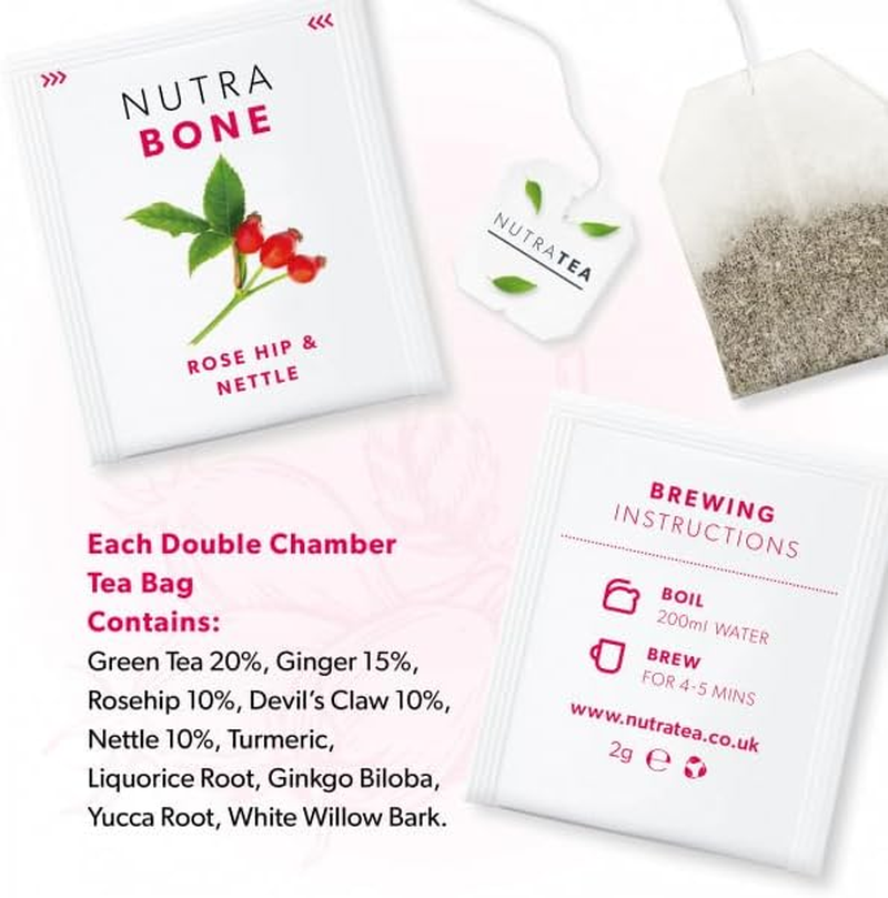 NUTRABONE - Bone Health Tea | Bone Strength Tea - Helps Maintain Bone Density & Joint Care - Includes Ginkgo Biloba, Rosehip & Devil'S Claw - 20 Enveloped Tea Bags - by Nutra Tea - Herbal Tea image number 5