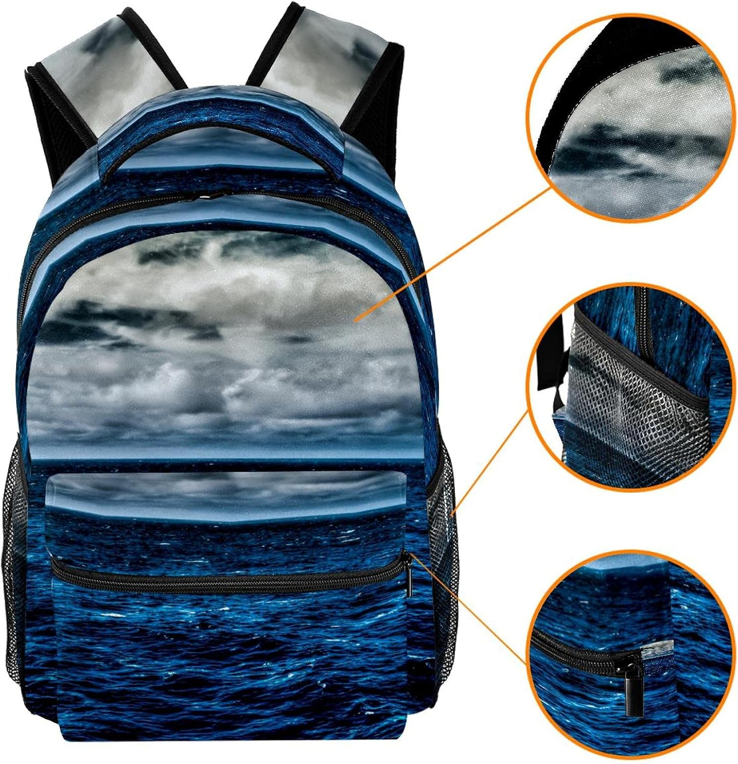 Clouds over Blue Ocean Backpack Students Shoulder Bags Travel Bag College School Tote Backpacks image number 3