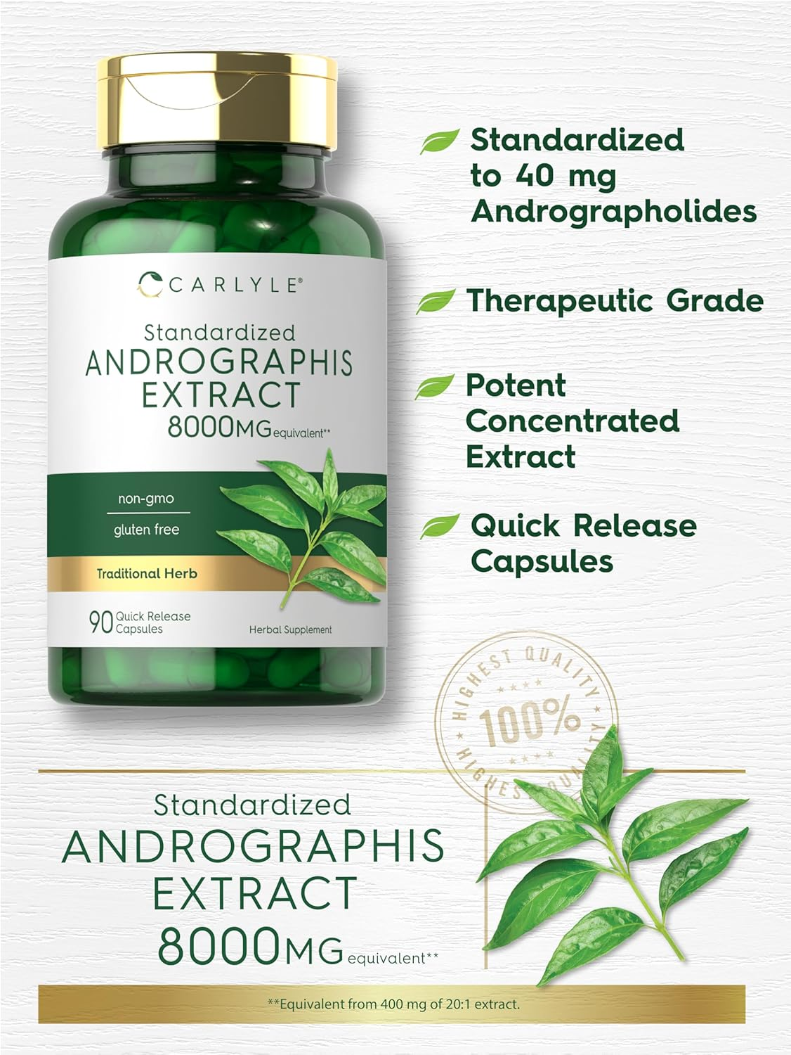 Andrographis Paniculata Capsules | 8000 Mg | 120 Capsules | Non-Gmo & Gluten Free Supplement | by Carlyle image number 6