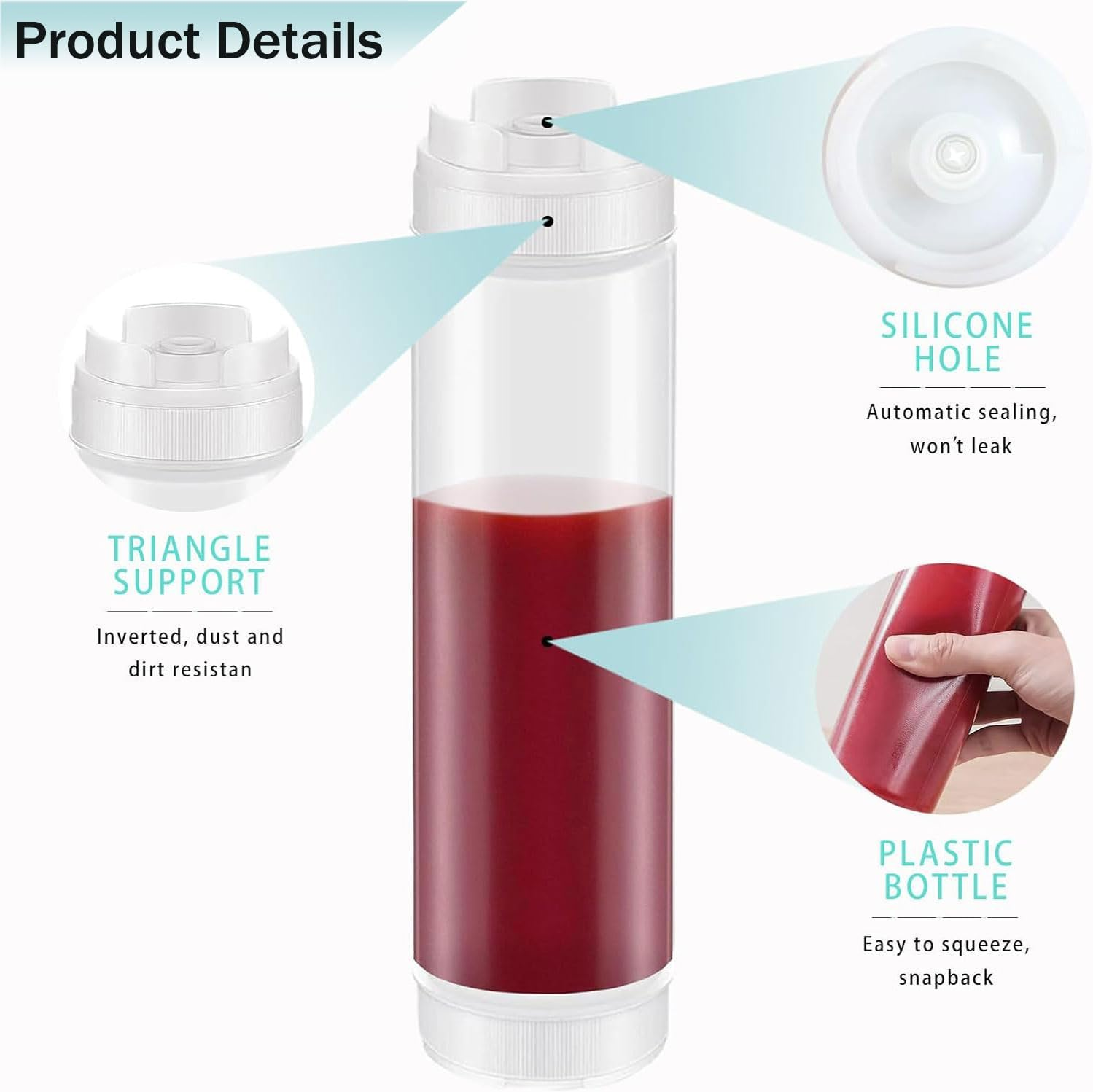 Yqkangzhu 4 Pcs 16 Oz Inverted Plastic Squeeze Bottles, Upside down Condiment Squeeze Bottle, Refillable Tip Large Valve Bottles, Self Sealing Syrup Dispenser for Ketchup Sauces Cream for Restaurants image number 1