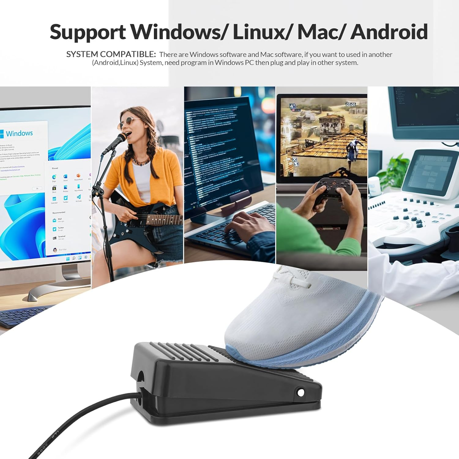 Rii USB Foot Switch Pedal Footswitch Game Control Action HID 6.2Ft for Keyboard Mouse PC Laptop image number 2