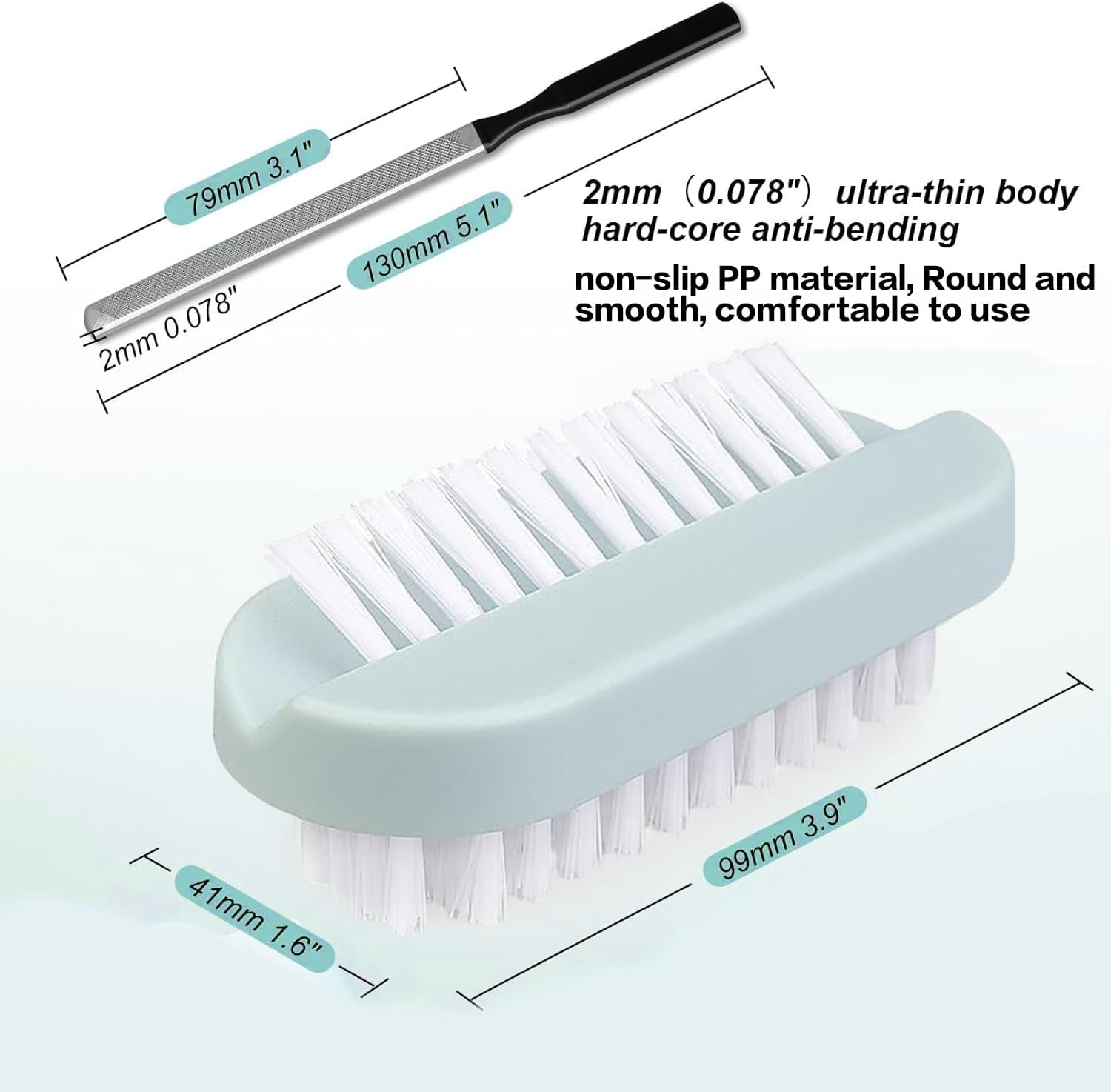 Nail Brush for Cleaning Fingernails Set - 3Pcs Two Sided Nail Scrubber Brushes and 1Pcs Stainless Steel Long Toe Nail File for Thick Nails, Efficient Nail Care Tool image number 1