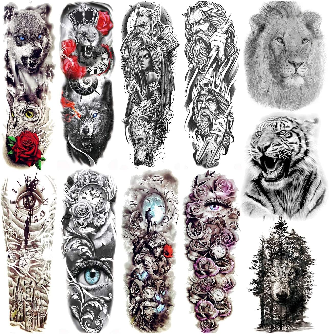 COKTAK 21 Sheets Extra Large Black Temporary Tattoos for Women Adults Greek Myth with 8 Sheets Full Arm Temporary Tattoo Sleeve for Men Maori Warrior Compass and 13 Sheets Fake Large 3D Tatoo Stickers image number 2