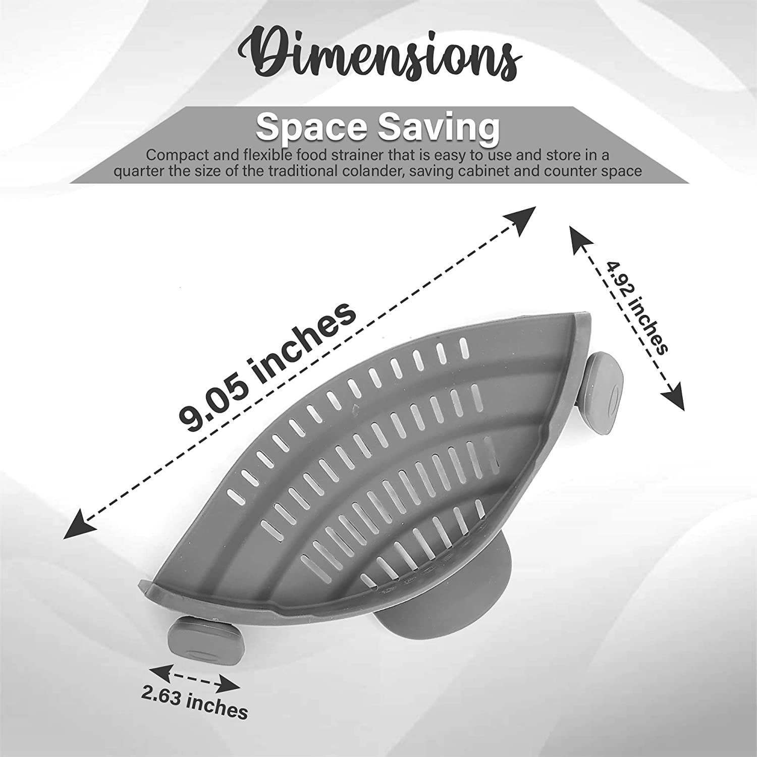 Strainer and Pasta - Adjustable Silicone Clip on for Pots, Pans, Bowls, Kitchen Gadget, Gadgets Home, Must Haves, Fits All Bowls Pots Grey 9.05''X4.92''X2.63'' image number 3