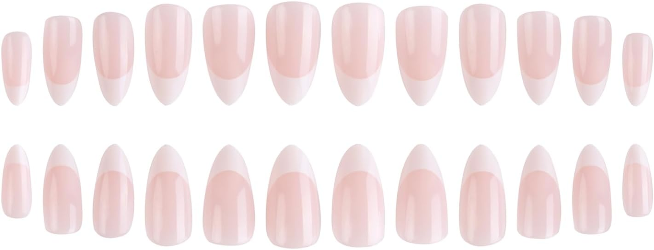 24 Pieces Long Almond French Press on Nails Kit, White Tips, Full Coverage Artificial Nails (French - Almond) image number 4
