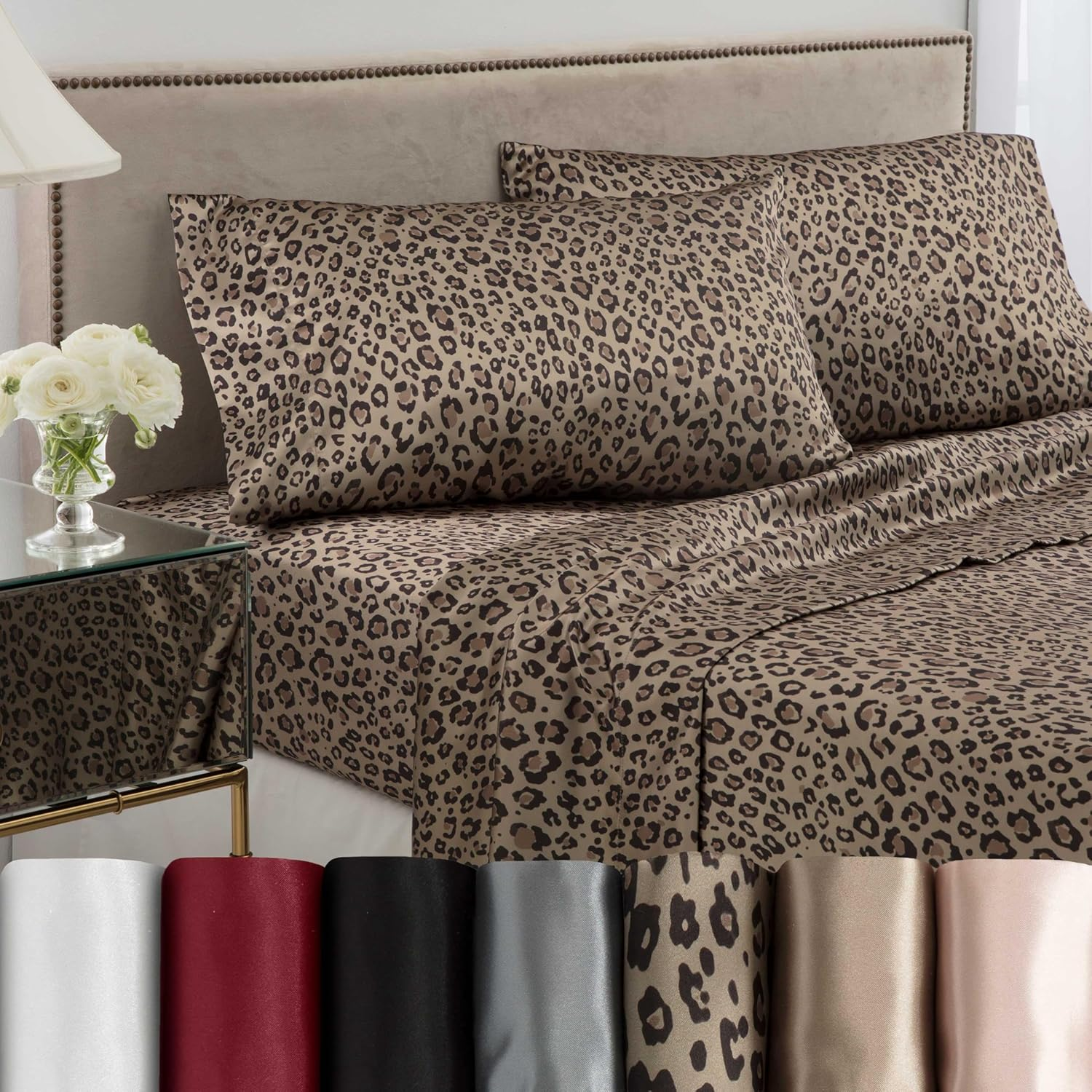 Seduction Sheet Set, Satin Leopard, 100% Polyester, Leopard, King image number 2