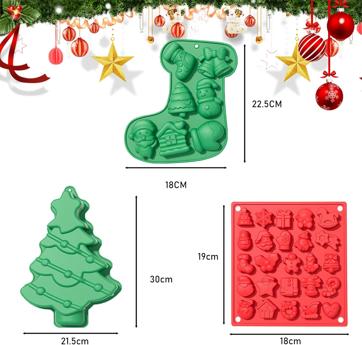 Pack of 3 Christmas Chocolate Moulds Silicone Mould for Chocolate on Lollipop 33 Cavities Silicone Baking Mould Christmas for Making Muffins, Cakes, Pudding, Chocolate image number 3