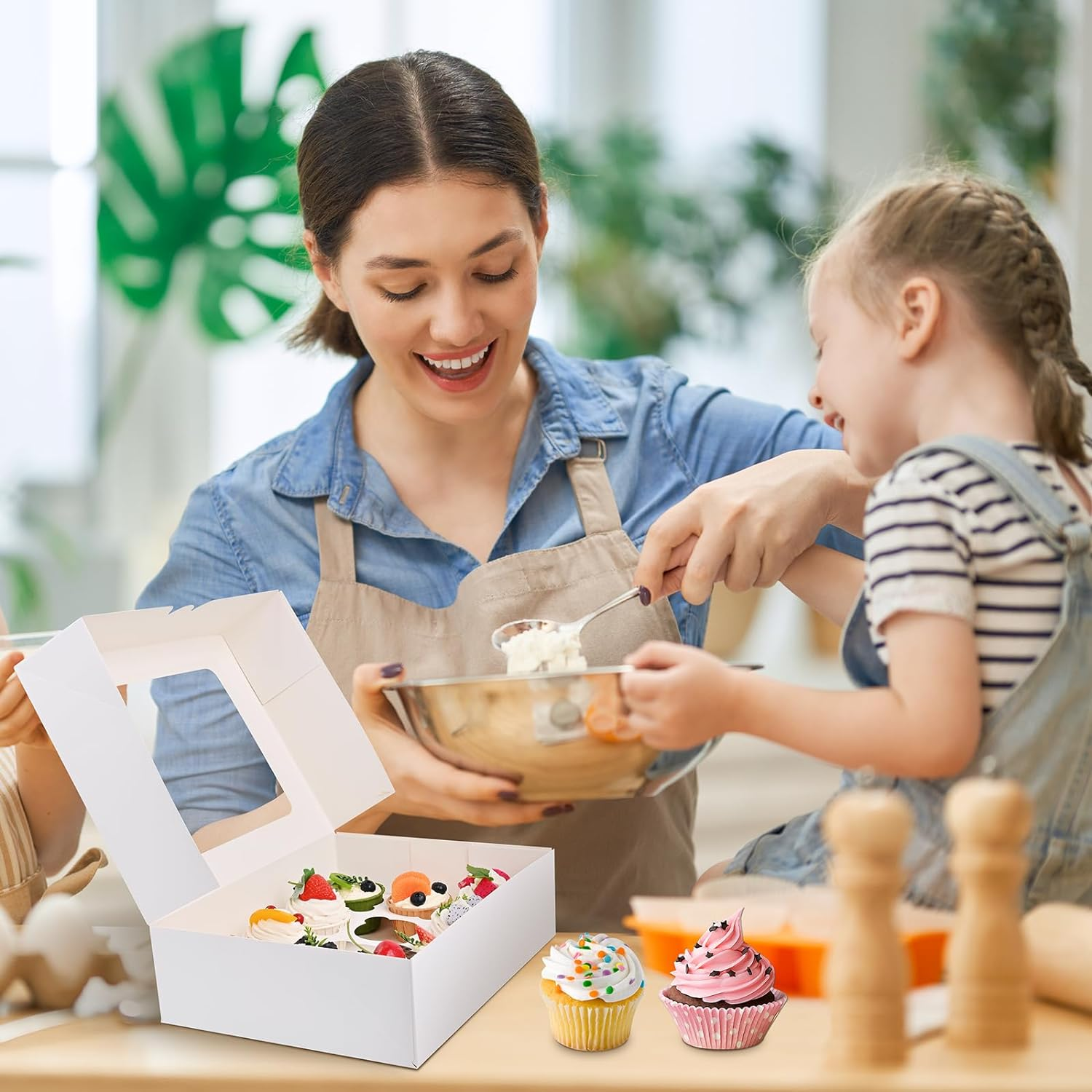 12PCS Cupcake Boxes, White Cupcake Containers 12 Count with Window, Cupcake Holder, Food Grade Treat Boxes for Holiday, Wedding, Birthday Party, Bakery Supplies
