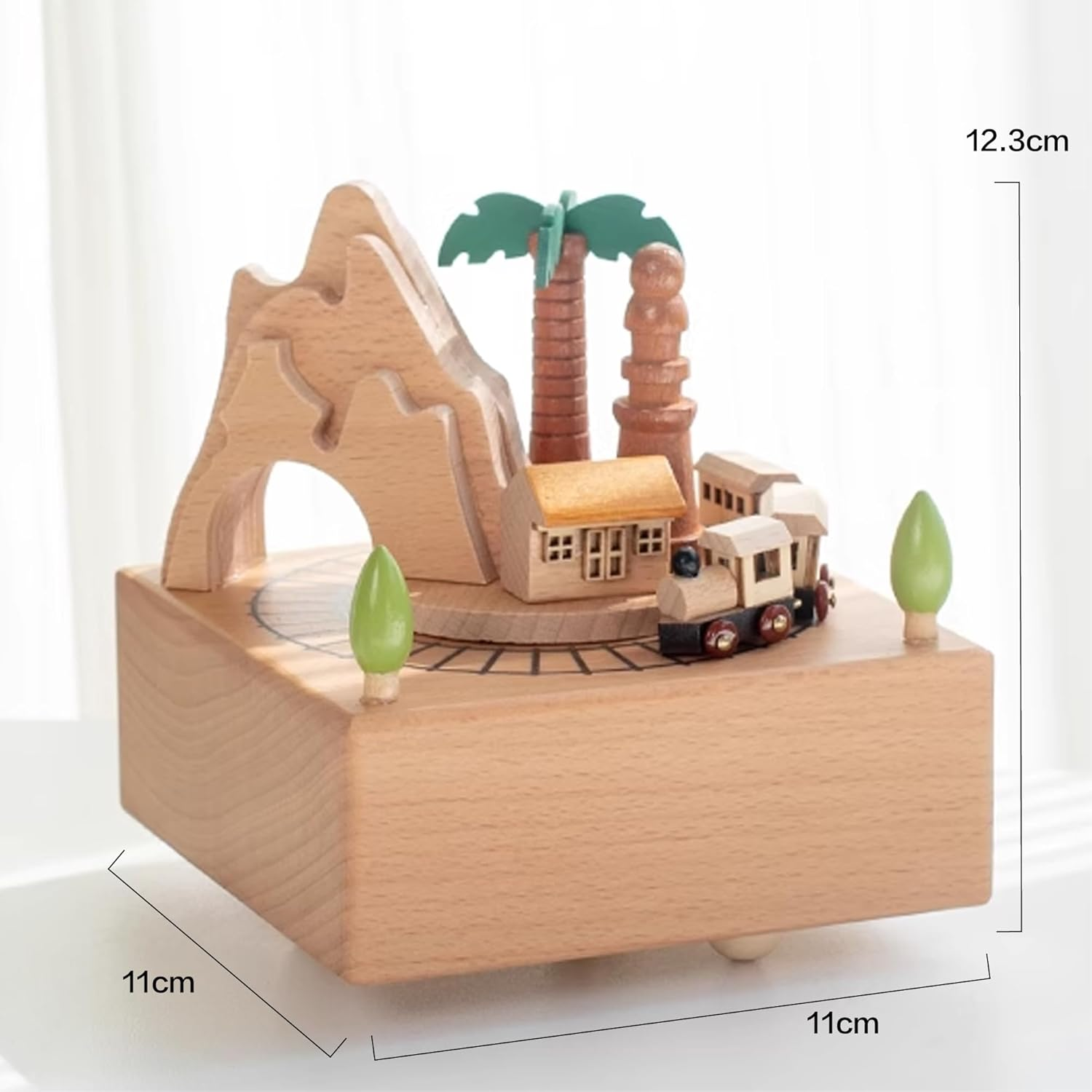 Affezionarsi Music Box. Handcrafted Wooden Moving Musical Box，Small Train with Wagons. Moving Trains around the Mountain. Beechwood Material Comes in a Premium Gift (The Small Train of Alishan) image number 1