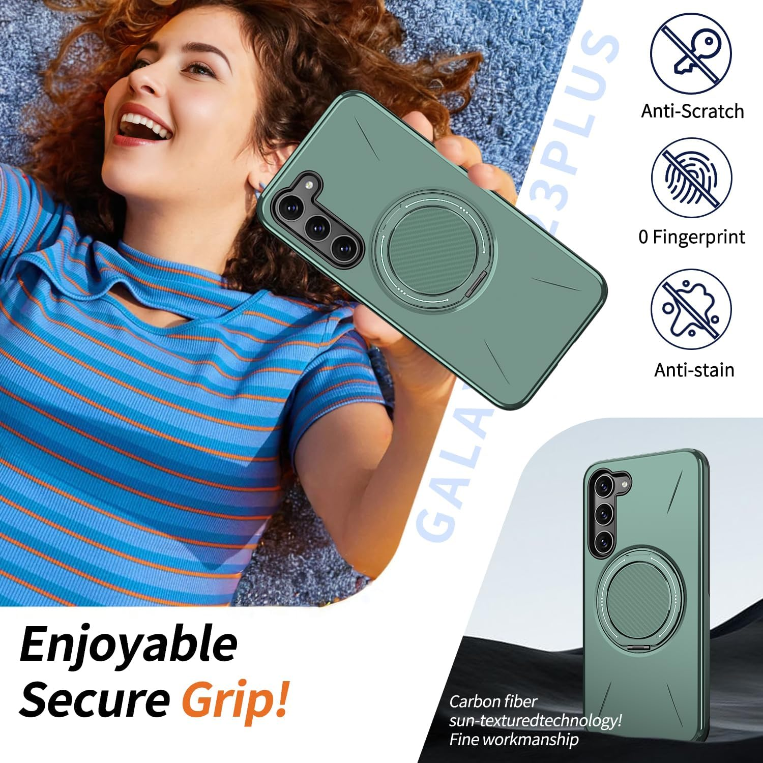 Asuwish Phone Case for Samsung Galaxy S23 plus S23+ 5G Magnetic Cell Cover with Screen Protector and Shockproof Hybrid Stand Ring Hard Holder S23Plus 23S + S 23 23+ SM-S916U 6.6 Inch Women Men Green image number 3