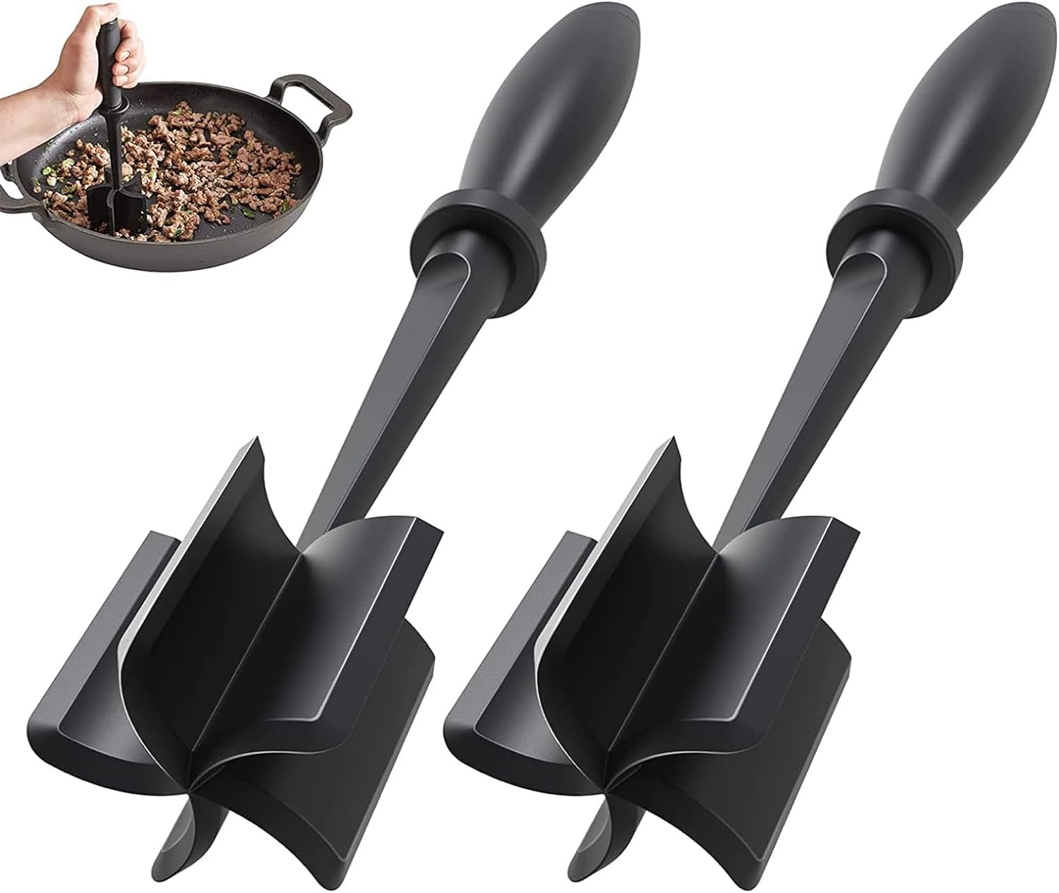 2PCS Meat Chopper Hamburger Chopper Premium Heat Resistant Masher and Smasher for Hamburger Meat, Ground Beef, Ground Turkey and More, Nylon Ground Beef Chopper Tool and Meat Fork image number 6