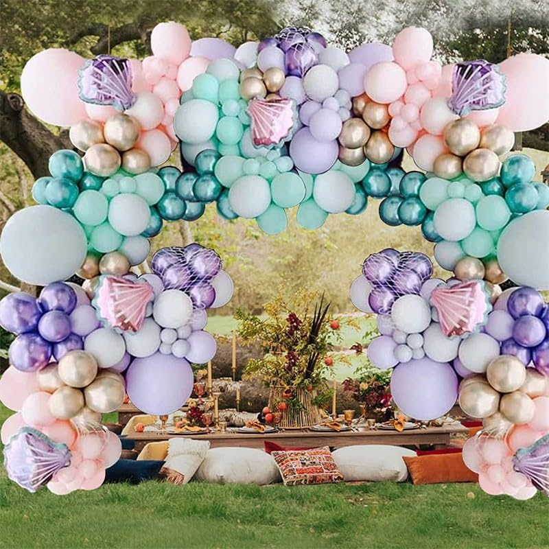 119 Pcs Mermaid Balloon Garland Mermaid Party Decorations Purple Pink Balloon Arch Mermaid Tail Foil Balloons Metallic Green Purple Pink Blue Balloon under the Sea Marine Animal Party Supplies image number 1