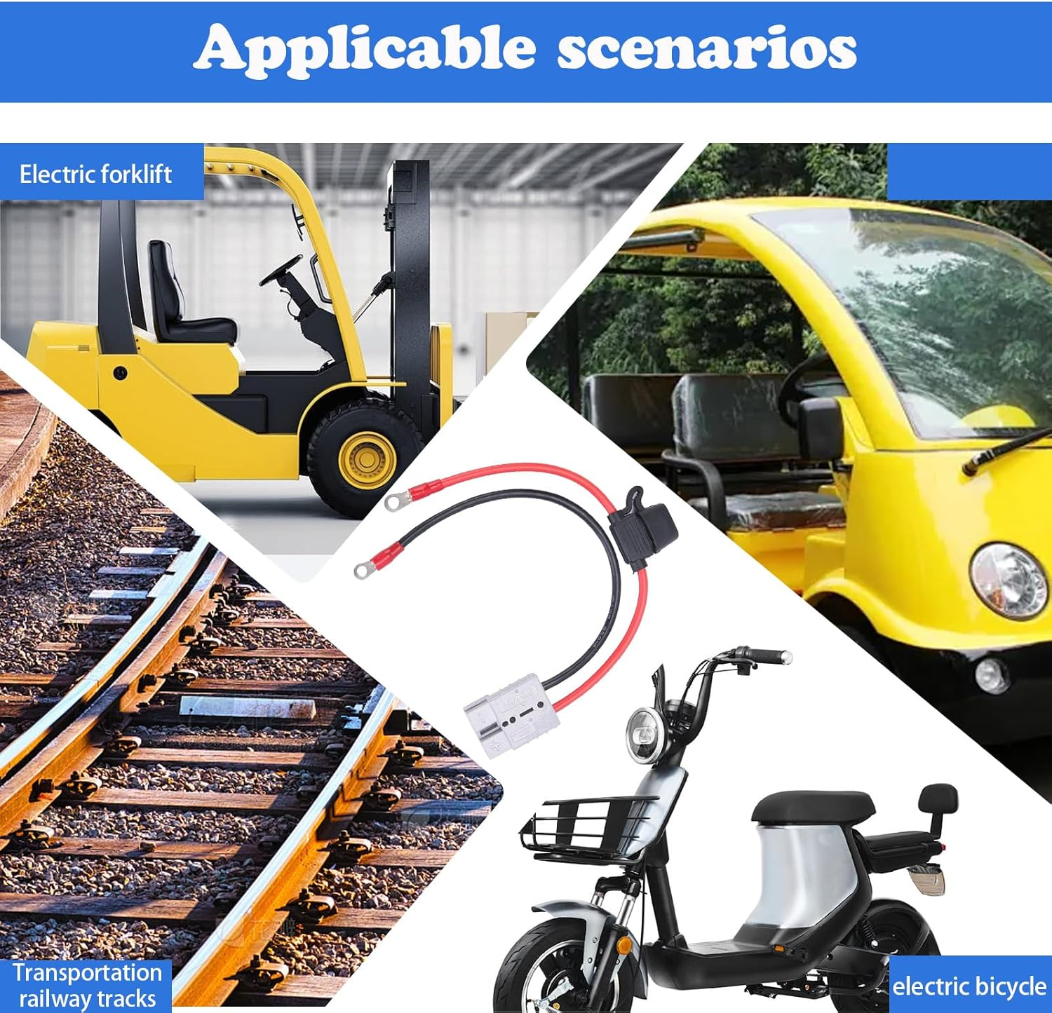 Fused Anderson Plug Connector Lead, 2 Pcs Anderson Plug Extension Cable, Kit with 50Amp Adapter to 6Mm Lugs, 30CM Waterproof Battery Cables Quick Connectors for Battery Power Transfer image number 2