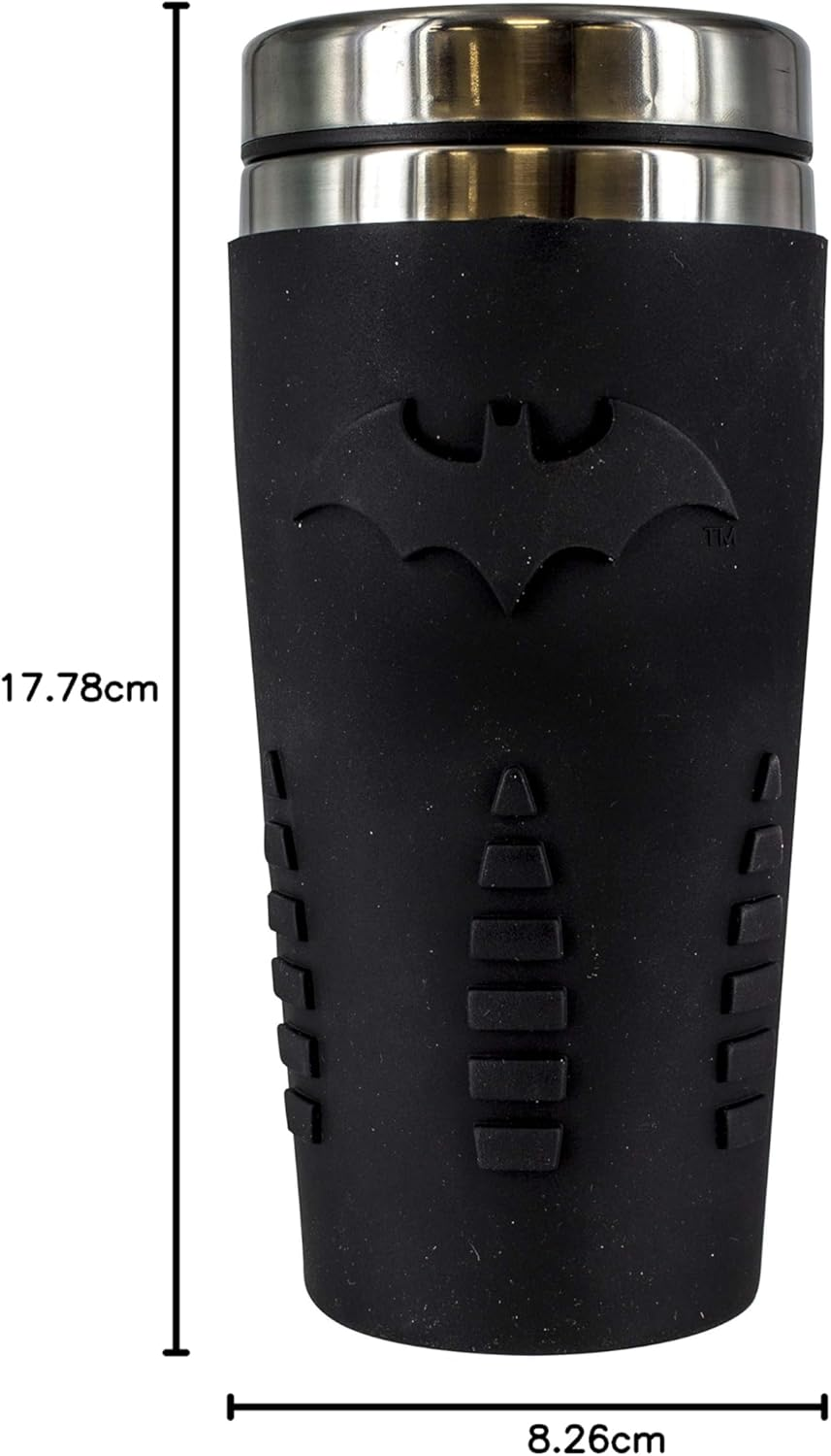 Paladone PP4380BM Batman Travel Mug | Reuseable Commuter Cup Coffee & Tea Flask | Easy Clean | Double Walled Insulation | 450ML Capacity | Spill Proof, Black, 9 X 9 X 18 Cm image number 5