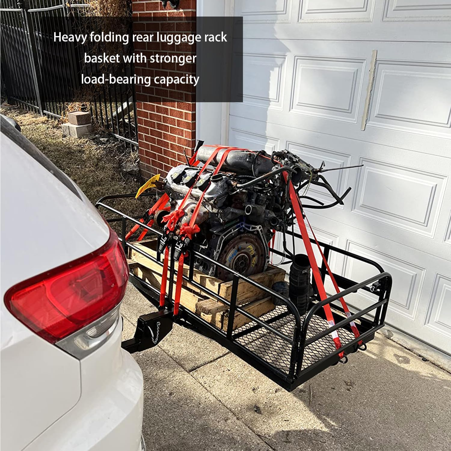 500 Lbs Heavy Duty Hitch Mount Cargo Carrier 60" X 24" X 14.4" Folding Cargo Rack Rear Luggage Basket Fits 2" Receiver for Car SUV Camping Traveling