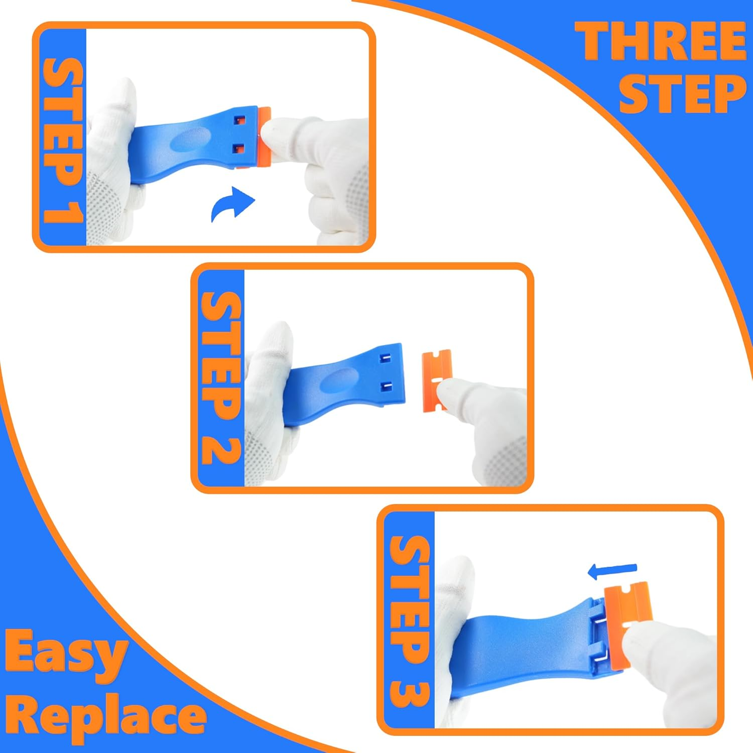 2-Pack Plastic Razor Scraper Tool with 8 Double-Edged Blades - Scratch-Free Sticker Remover for Car Windscreen, Glass, Kitchen, Rego Labels - Safe Adhesive Decal & Glue Removal Gadget image number 1