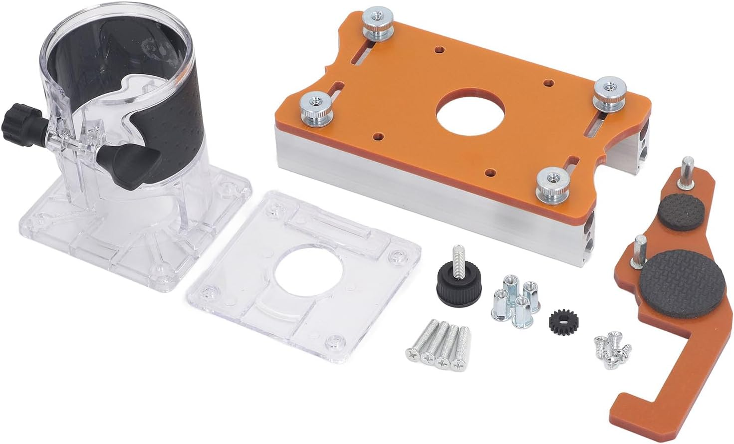 Aluminum Alloy Trimming Machine Cover with Clear Cover, Slot Plate Locator for Accurate Positioning, Woodworking Trimmer Router Base Compatible with Makita Router