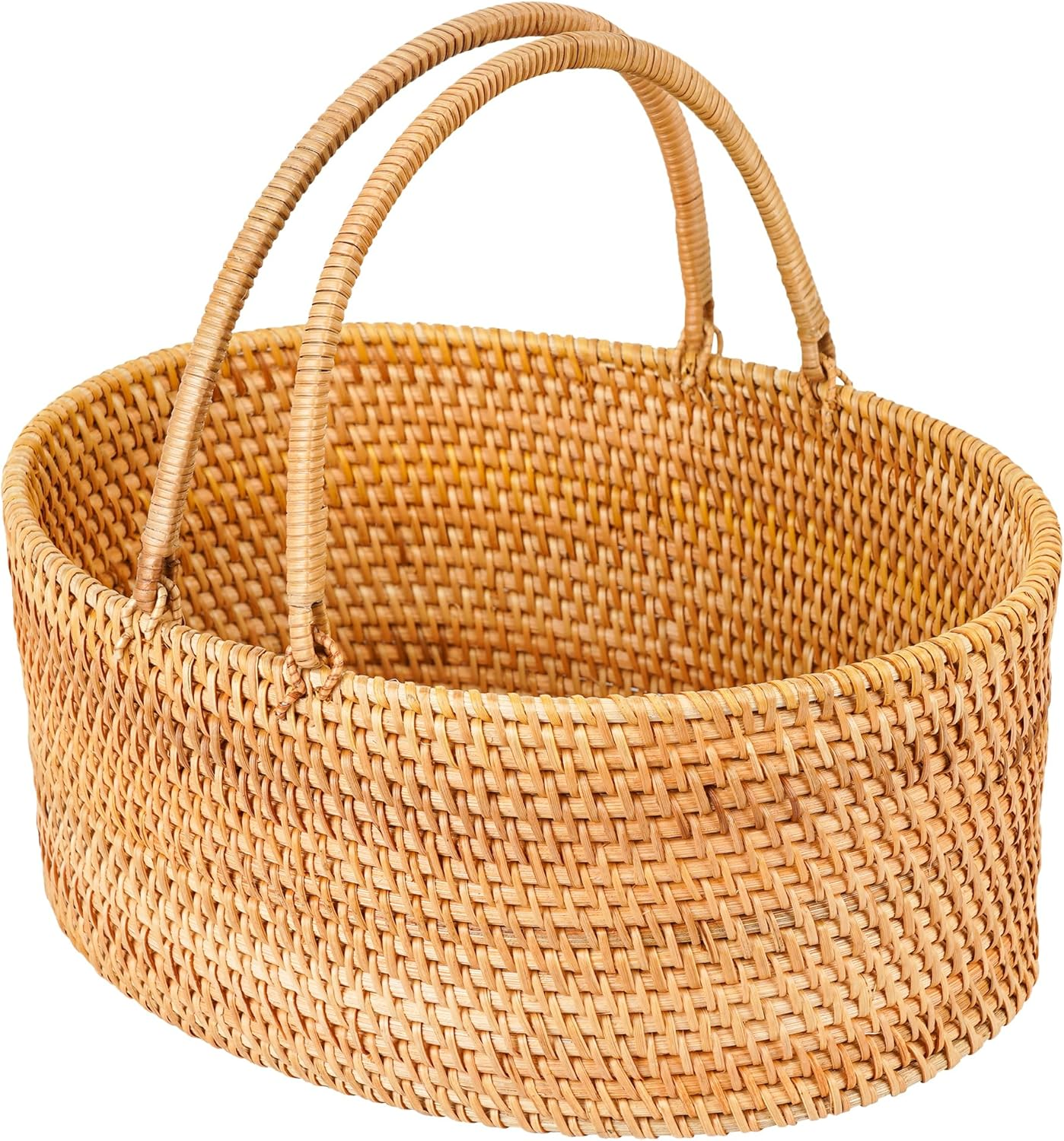 35&times;26&times;15CM Rattan Picnic Basket with Handles, Large Oval Gift Baskets for Fruit, Empty Gift Basket for Festival, Wedding, Camping image number 4