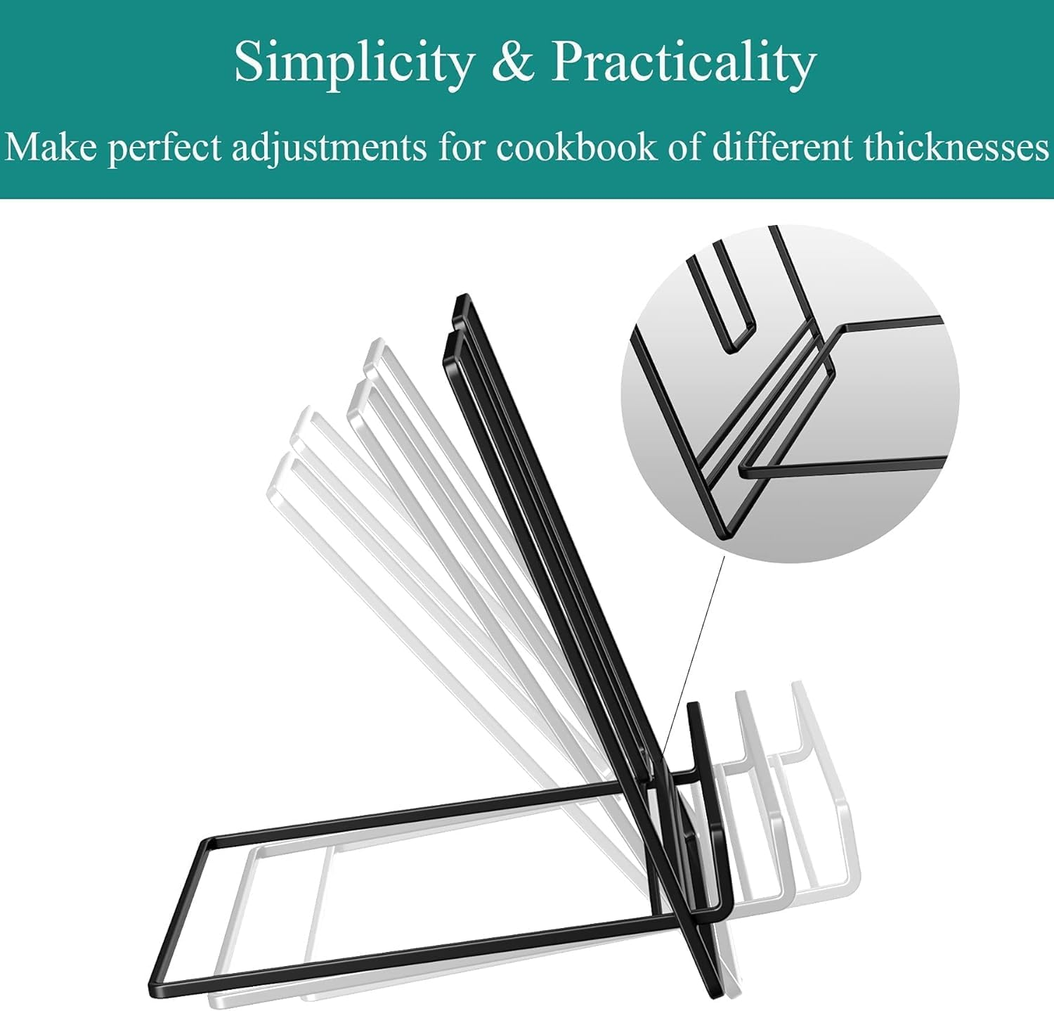 NOAEOU Cookbook Stand Holder for Kitchen Counter, Recipe Book Stand for Reading Hands Free (Black) image number 6